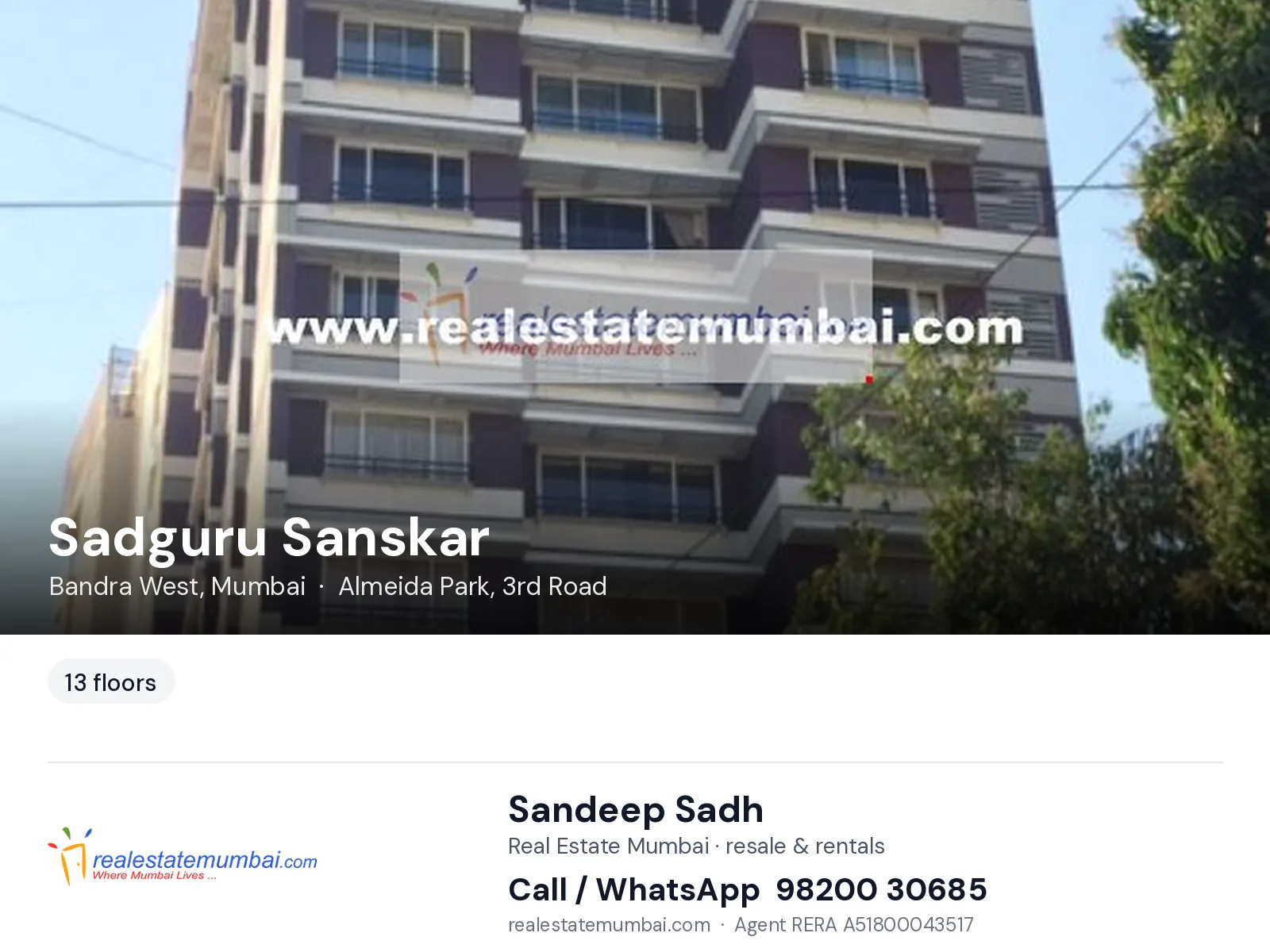 Sadguru Sanskar, Bandra West, Mumbai — flats | Real Estate Mumbai, Sandeep Sadh 98200 30685