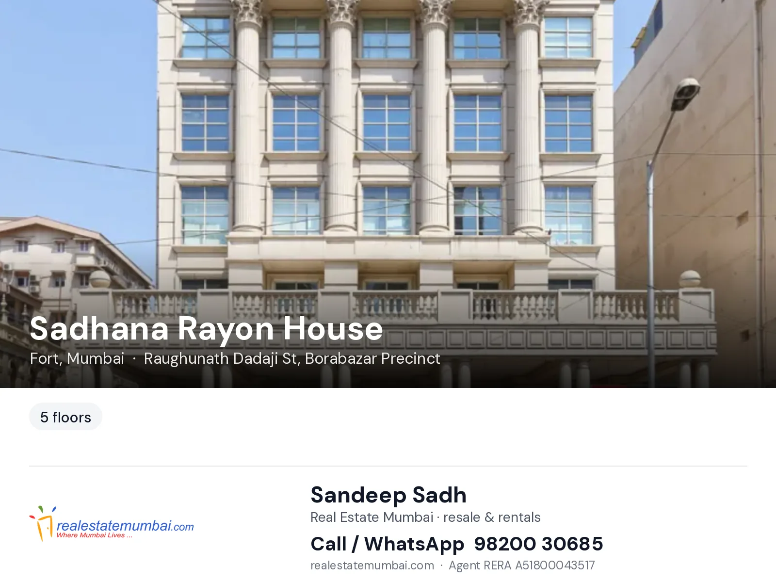 Sadhana Rayon House, Fort, Mumbai — flats | Real Estate Mumbai, Sandeep Sadh 98200 30685