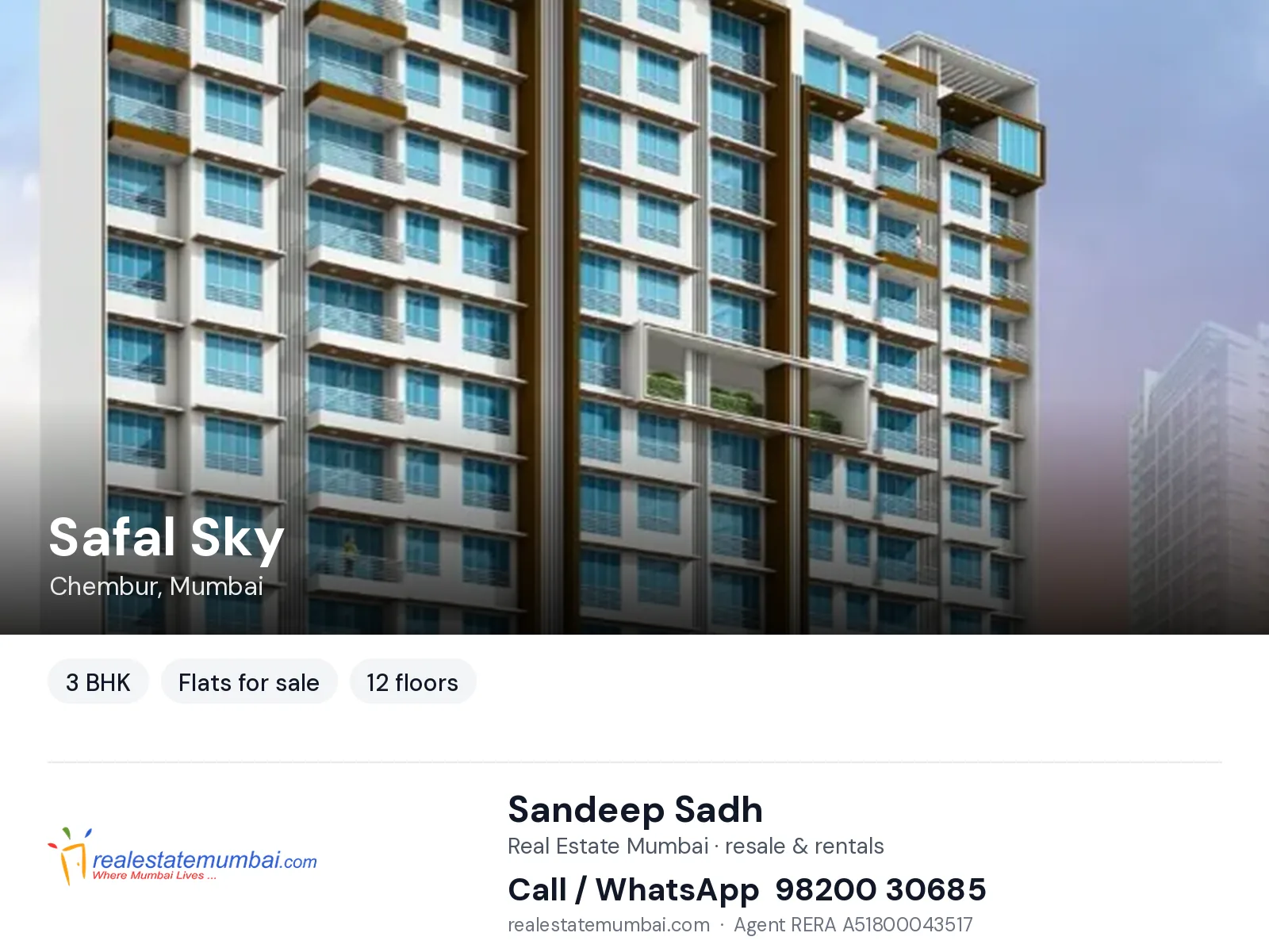 Safal Sky, Chembur, Mumbai — 3 BHK flats for sale | Real Estate Mumbai, Sandeep Sadh 98200 30685