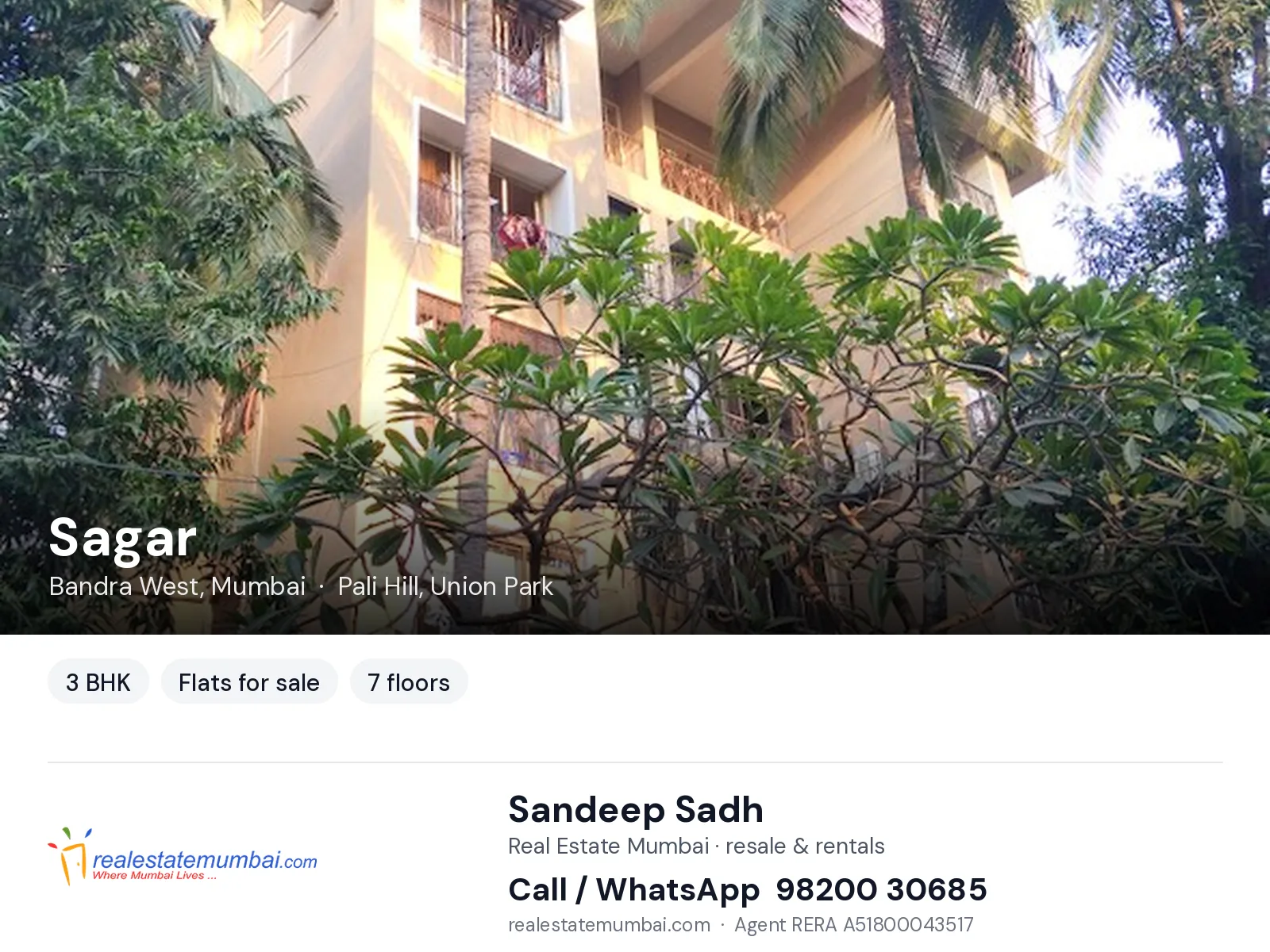 Sagar, Bandra West, Mumbai — 3 BHK flats for sale | Real Estate Mumbai, Sandeep Sadh 98200 30685