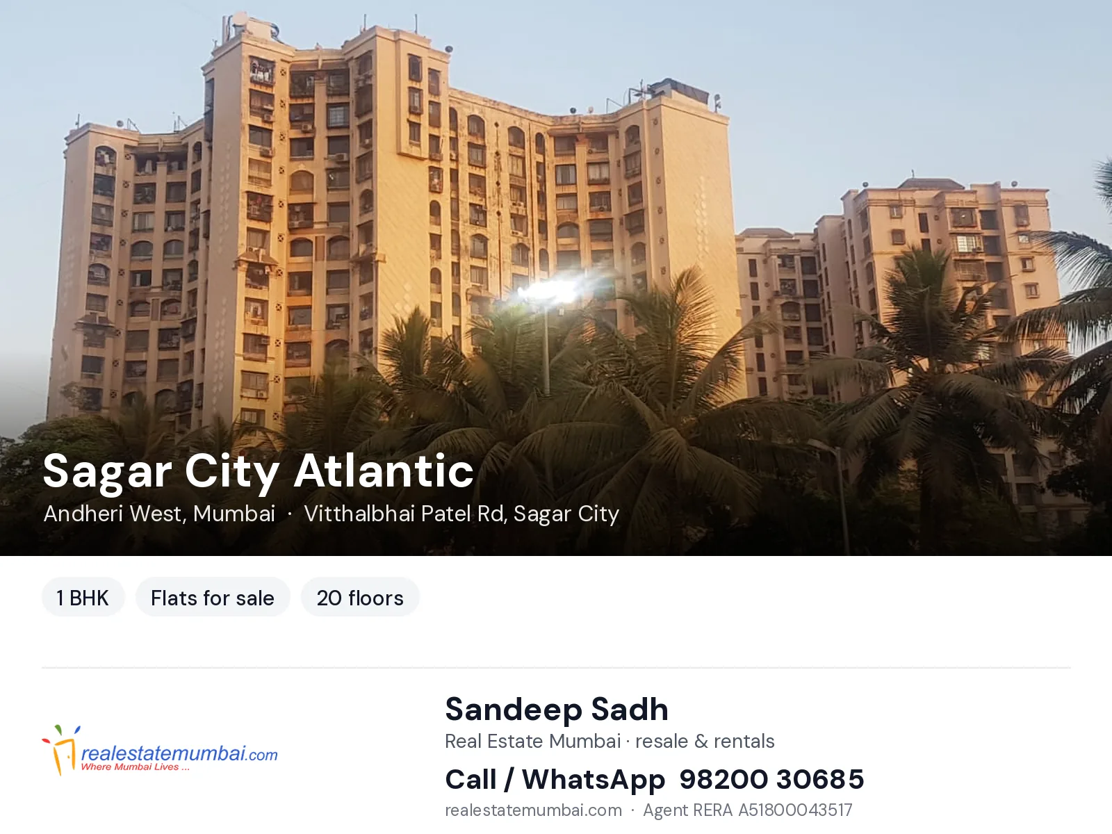 Sagar City Atlantic, Andheri West, Mumbai — 1 BHK flats for sale | Real Estate Mumbai, Sandeep Sadh 98200 30685