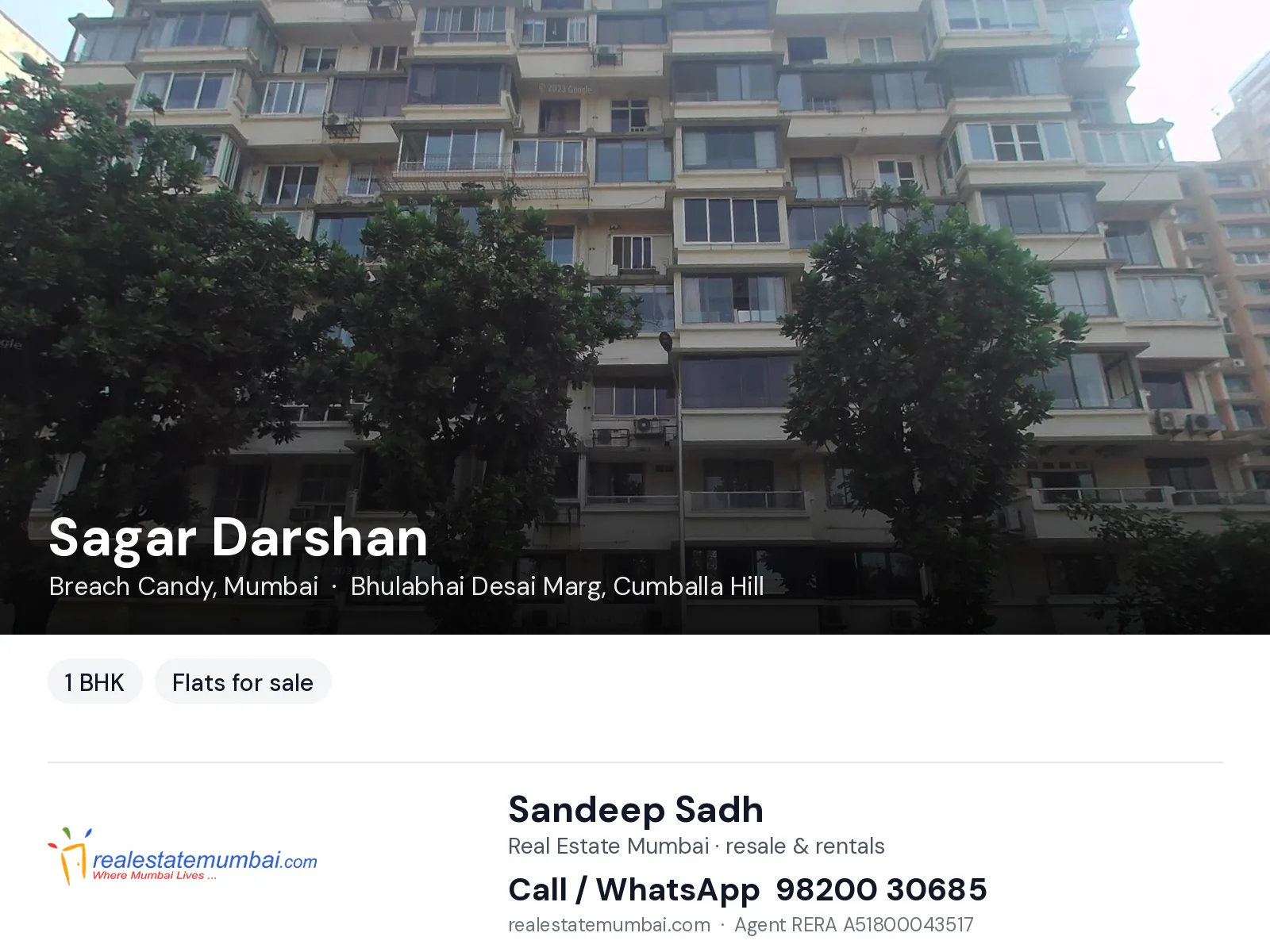 Sagar Darshan, Breach Candy, Mumbai — 1 BHK flats for sale | Real Estate Mumbai, Sandeep Sadh 98200 30685