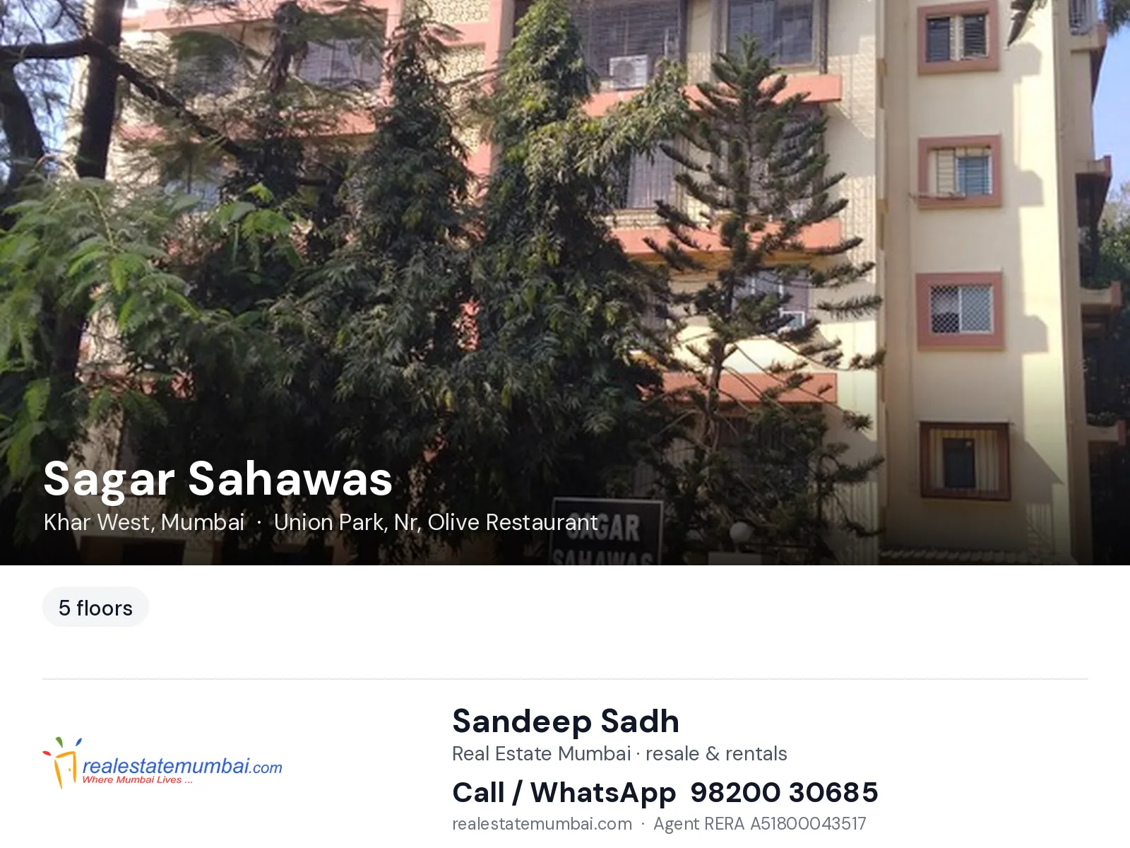 Sagar Sahawas, Khar West, Mumbai — flats | Real Estate Mumbai, Sandeep Sadh 98200 30685