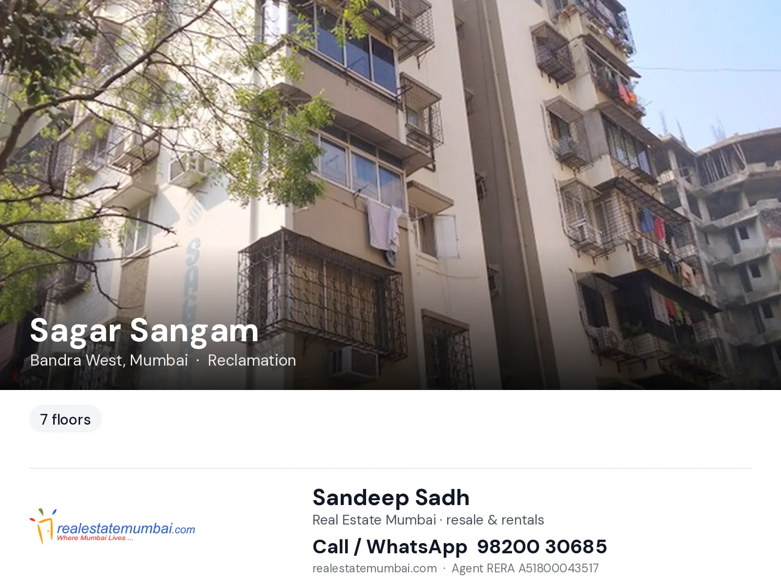 Sagar Sangam, Bandra West, Mumbai — flats | Real Estate Mumbai, Sandeep Sadh 98200 30685