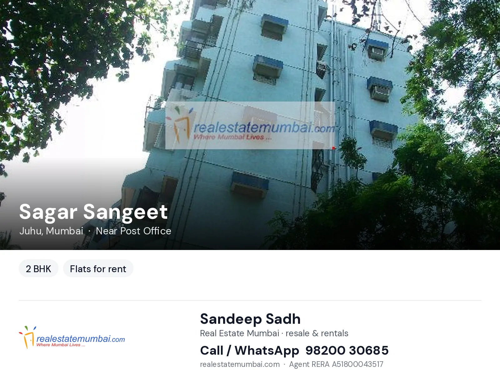 Sagar Sangeet, Juhu, Mumbai — 2 BHK flats for rent | Real Estate Mumbai, Sandeep Sadh 98200 30685