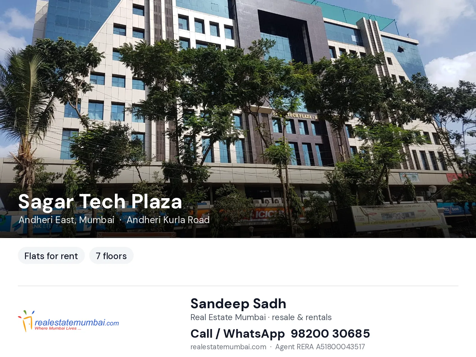 Sagar Tech Plaza, Andheri East, Mumbai — flats for rent | Real Estate Mumbai, Sandeep Sadh 98200 30685