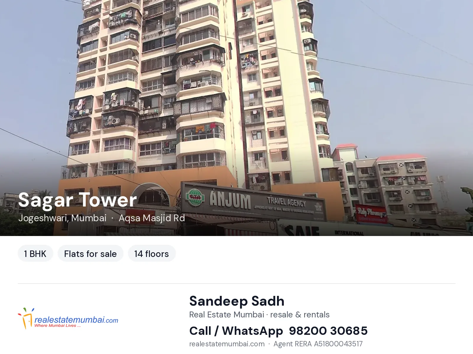 Sagar Tower, Jogeshwari, Mumbai — 1 BHK flats for sale | Real Estate Mumbai, Sandeep Sadh 98200 30685