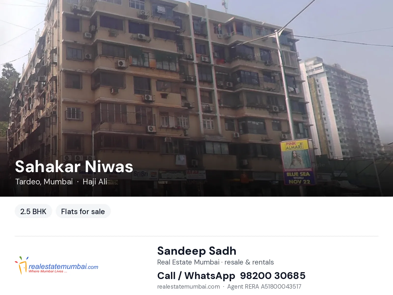 Sahakar Niwas, Tardeo, Mumbai — 2.5 BHK flats for sale | Real Estate Mumbai, Sandeep Sadh 98200 30685