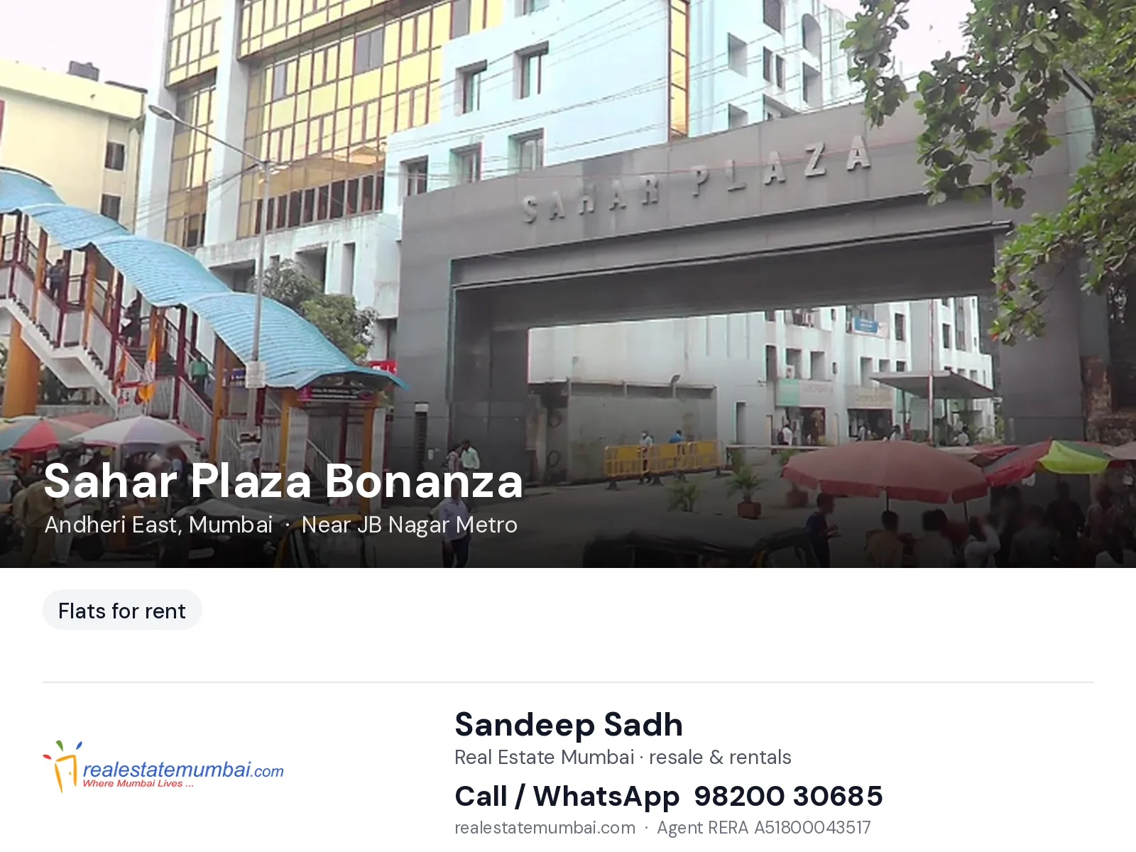 Sahar Plaza Bonanza, Andheri East, Mumbai — flats for rent | Real Estate Mumbai, Sandeep Sadh 98200 30685