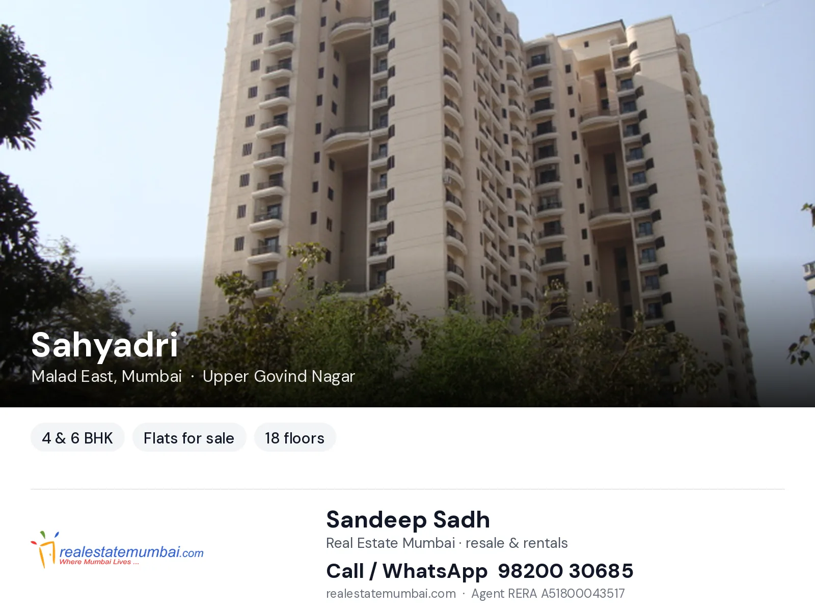 Sahyadri, Malad East, Mumbai — 4 & 6 BHK flats for sale | Real Estate Mumbai, Sandeep Sadh 98200 30685
