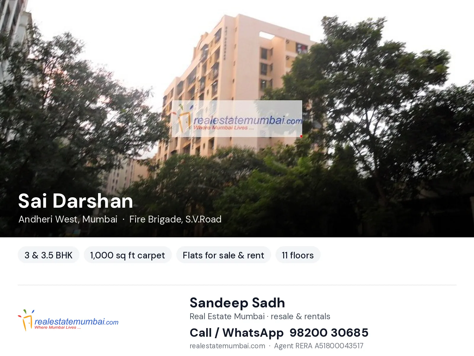Sai Darshan, Andheri West, Mumbai — 3 & 3.5 BHK flats for sale & rent | Real Estate Mumbai, Sandeep Sadh 98200 30685