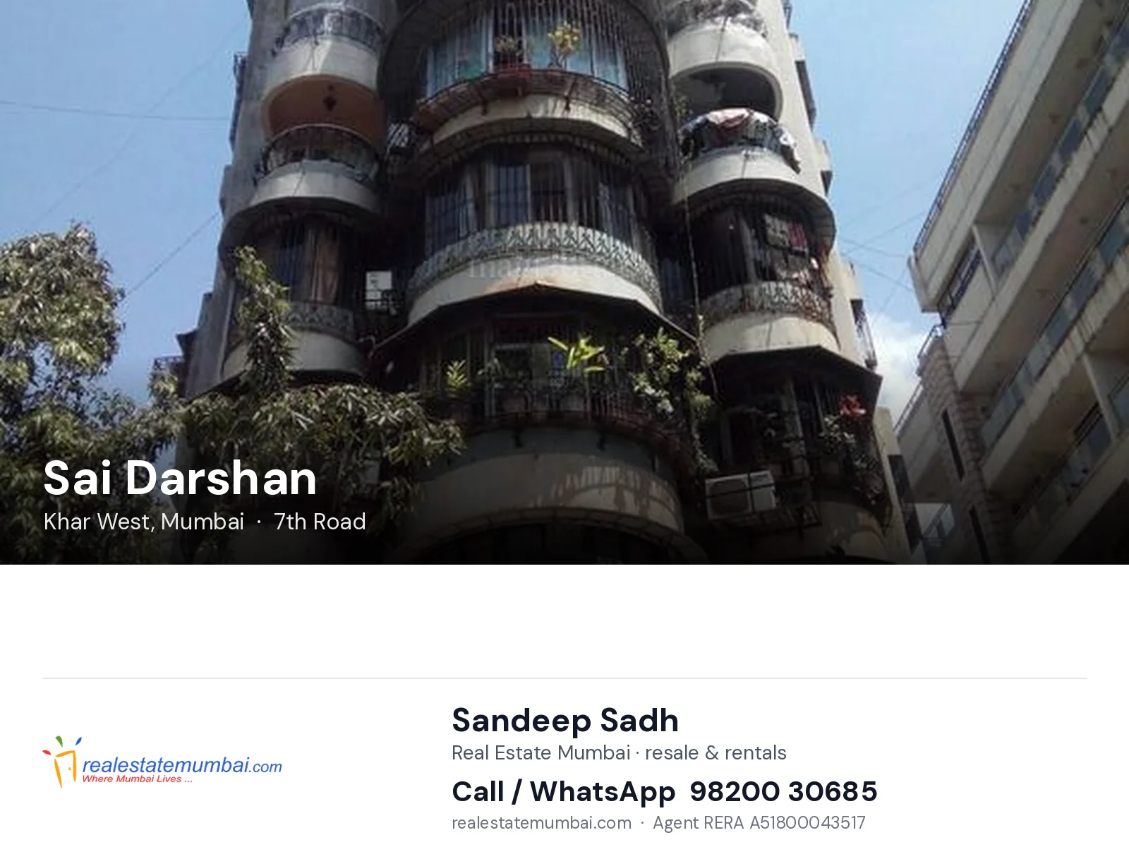 Sai Darshan, Khar West, Mumbai — flats | Real Estate Mumbai, Sandeep Sadh 98200 30685
