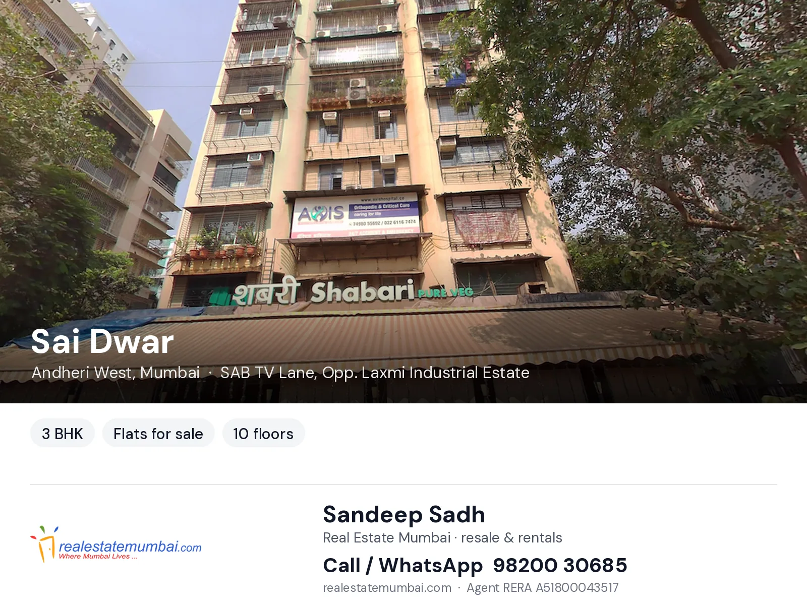 Sai Dwar, Andheri West, Mumbai — 3 BHK flats for sale | Real Estate Mumbai, Sandeep Sadh 98200 30685