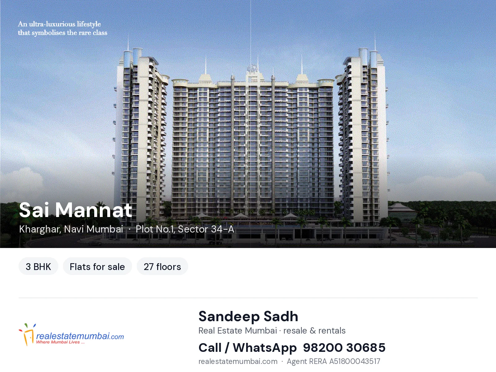 Sai Mannat, Kharghar, Navi Mumbai — 3 BHK flats for sale | Real Estate Mumbai, Sandeep Sadh 98200 30685