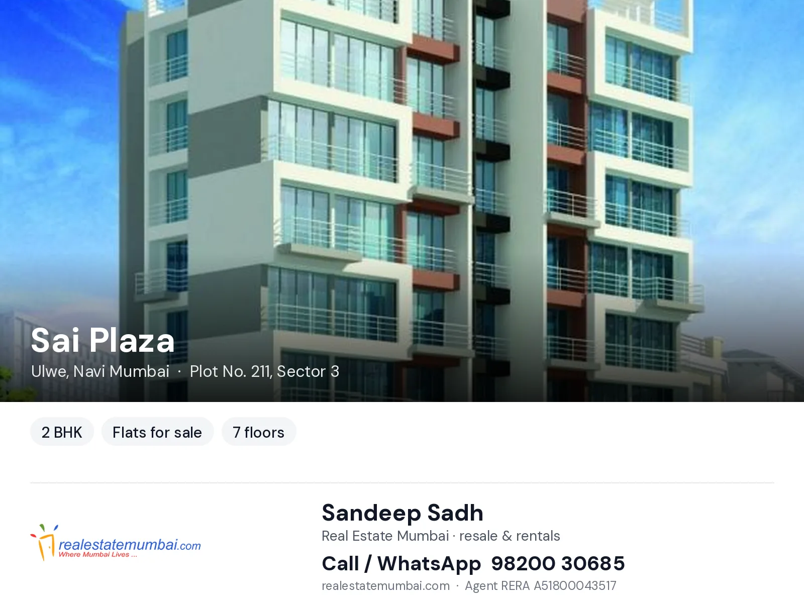 Sai Plaza, Ulwe, Navi Mumbai — 2 BHK flats for sale | Real Estate Mumbai, Sandeep Sadh 98200 30685