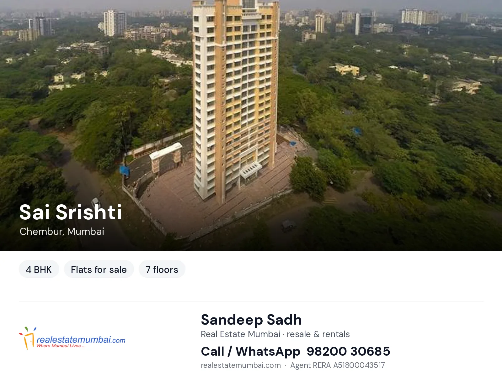 Sai Srishti, Chembur, Mumbai — 4 BHK flats for sale | Real Estate Mumbai, Sandeep Sadh 98200 30685