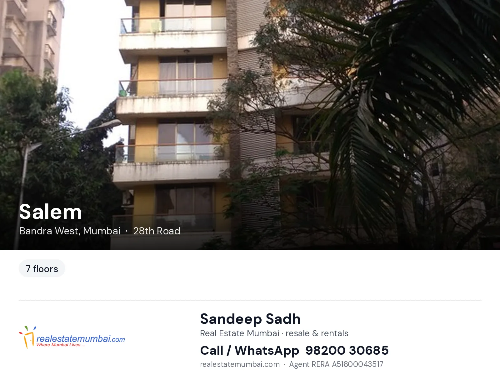 Salem, Bandra West, Mumbai — flats | Real Estate Mumbai, Sandeep Sadh 98200 30685