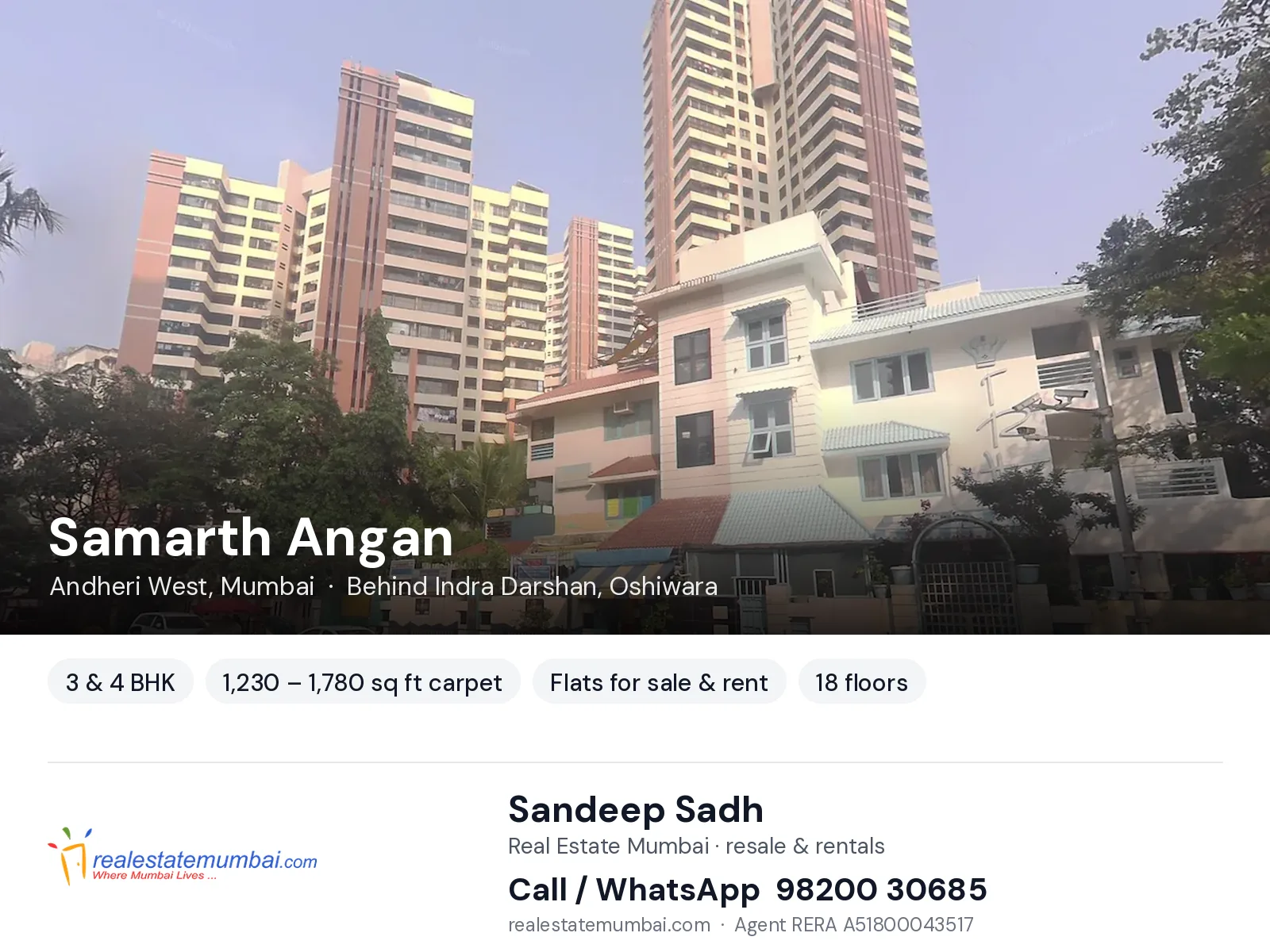 Samarth Angan, Andheri West, Mumbai — 3 & 4 BHK flats for sale & rent | Real Estate Mumbai, Sandeep Sadh 98200 30685