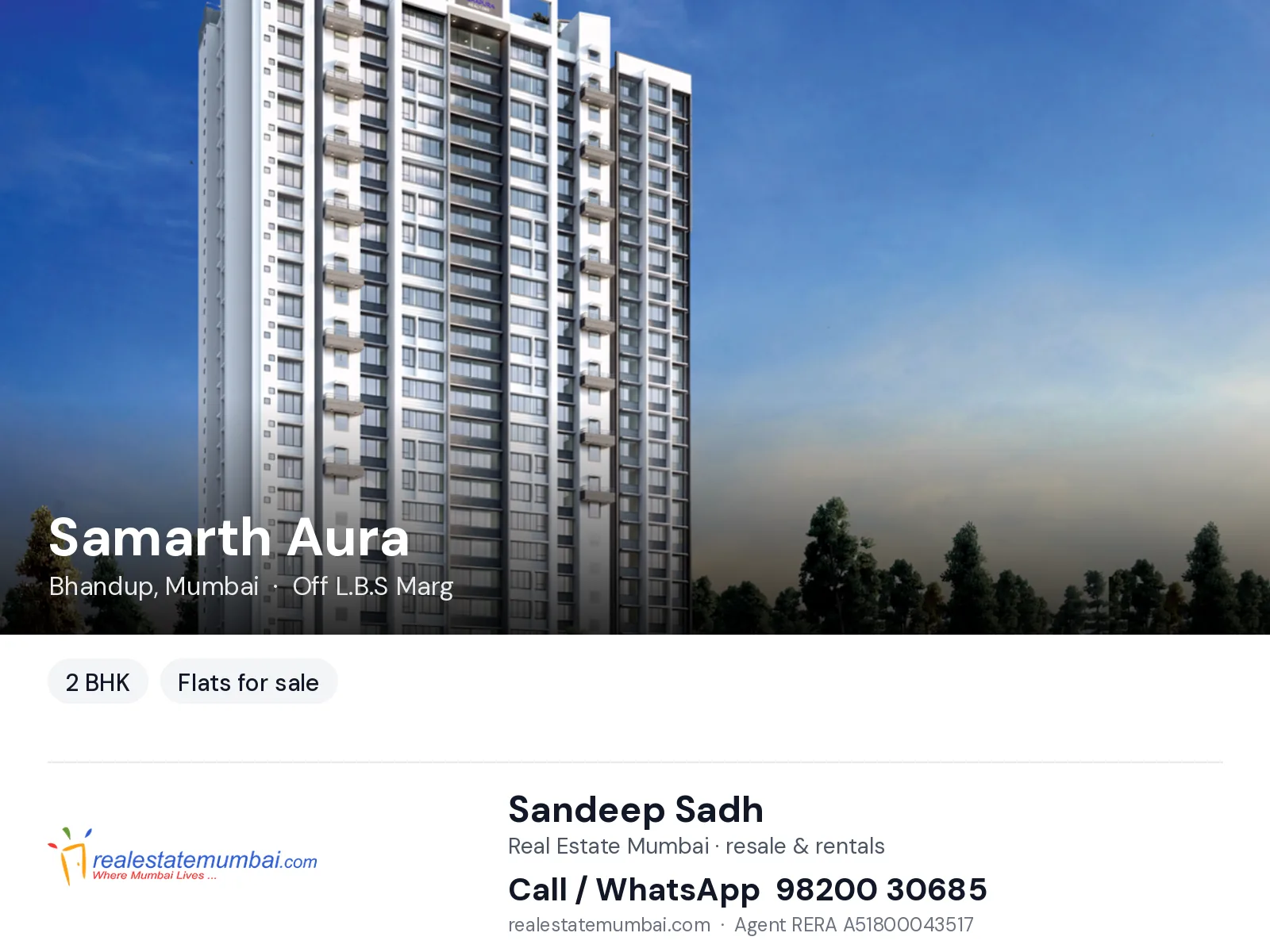 Samarth Aura, Bhandup, Mumbai — 2 BHK flats for sale | Real Estate Mumbai, Sandeep Sadh 98200 30685