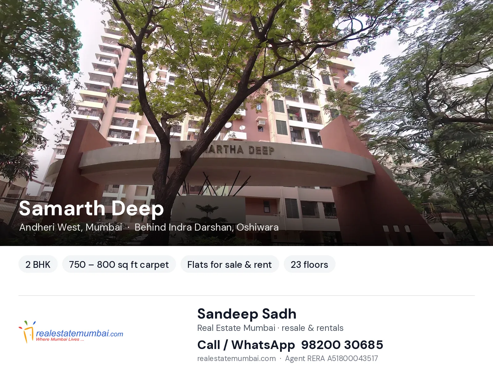 Samarth Deep, Andheri West, Mumbai — 2 BHK flats for sale & rent | Real Estate Mumbai, Sandeep Sadh 98200 30685