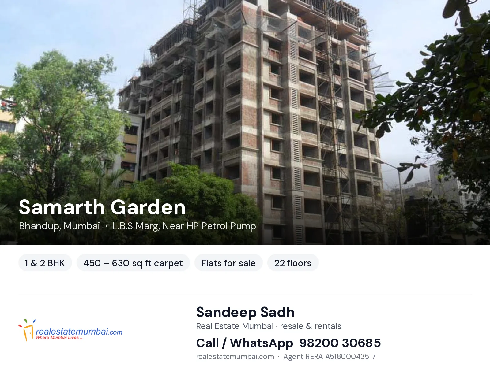 Samarth Garden, Bhandup, Mumbai — 1 & 2 BHK flats for sale | Real Estate Mumbai, Sandeep Sadh 98200 30685