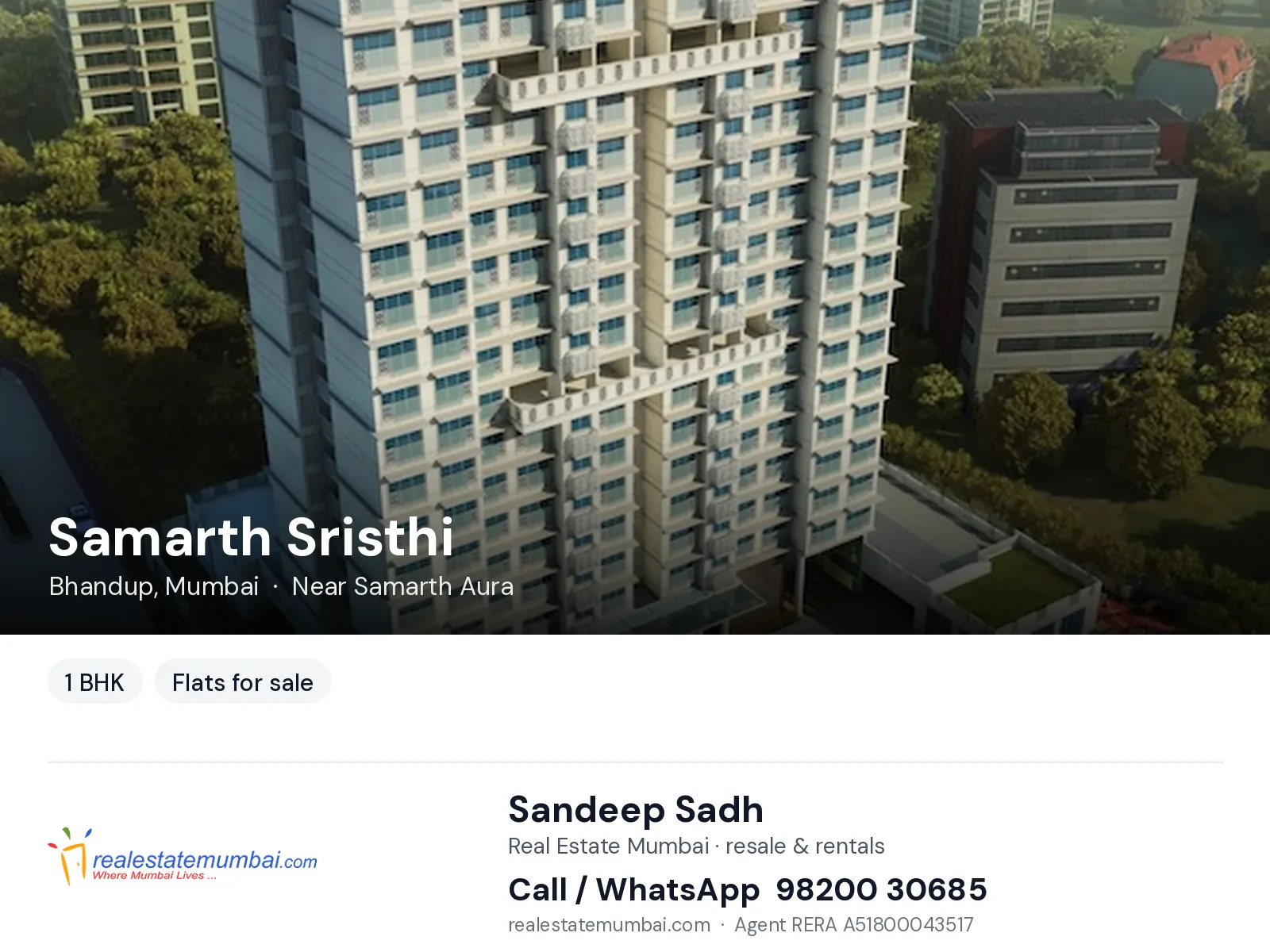 Samarth Sristhi, Bhandup, Mumbai — 1 BHK flats for sale | Real Estate Mumbai, Sandeep Sadh 98200 30685