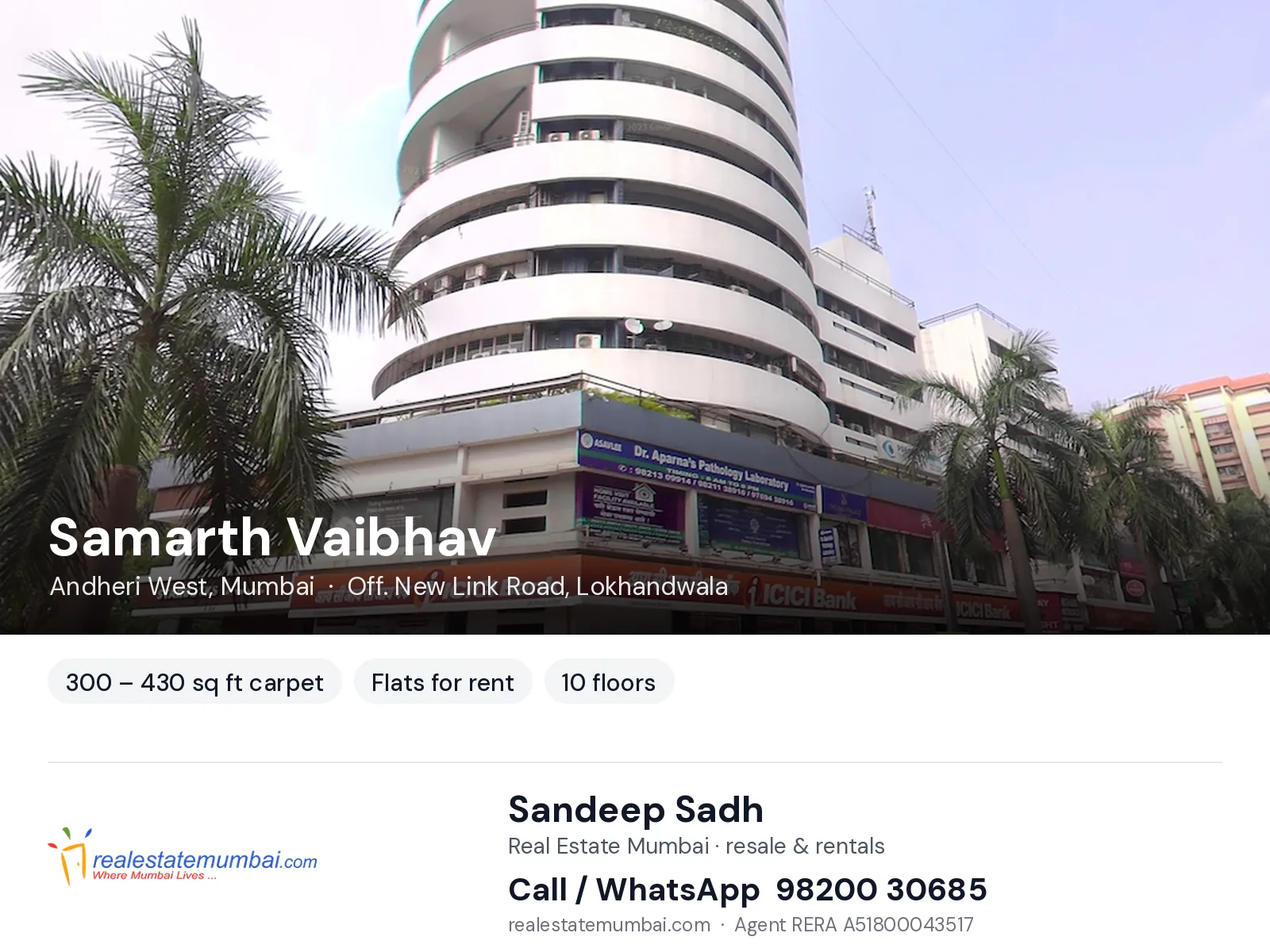 Samarth Vaibhav, Andheri West, Mumbai — flats for rent | Real Estate Mumbai, Sandeep Sadh 98200 30685