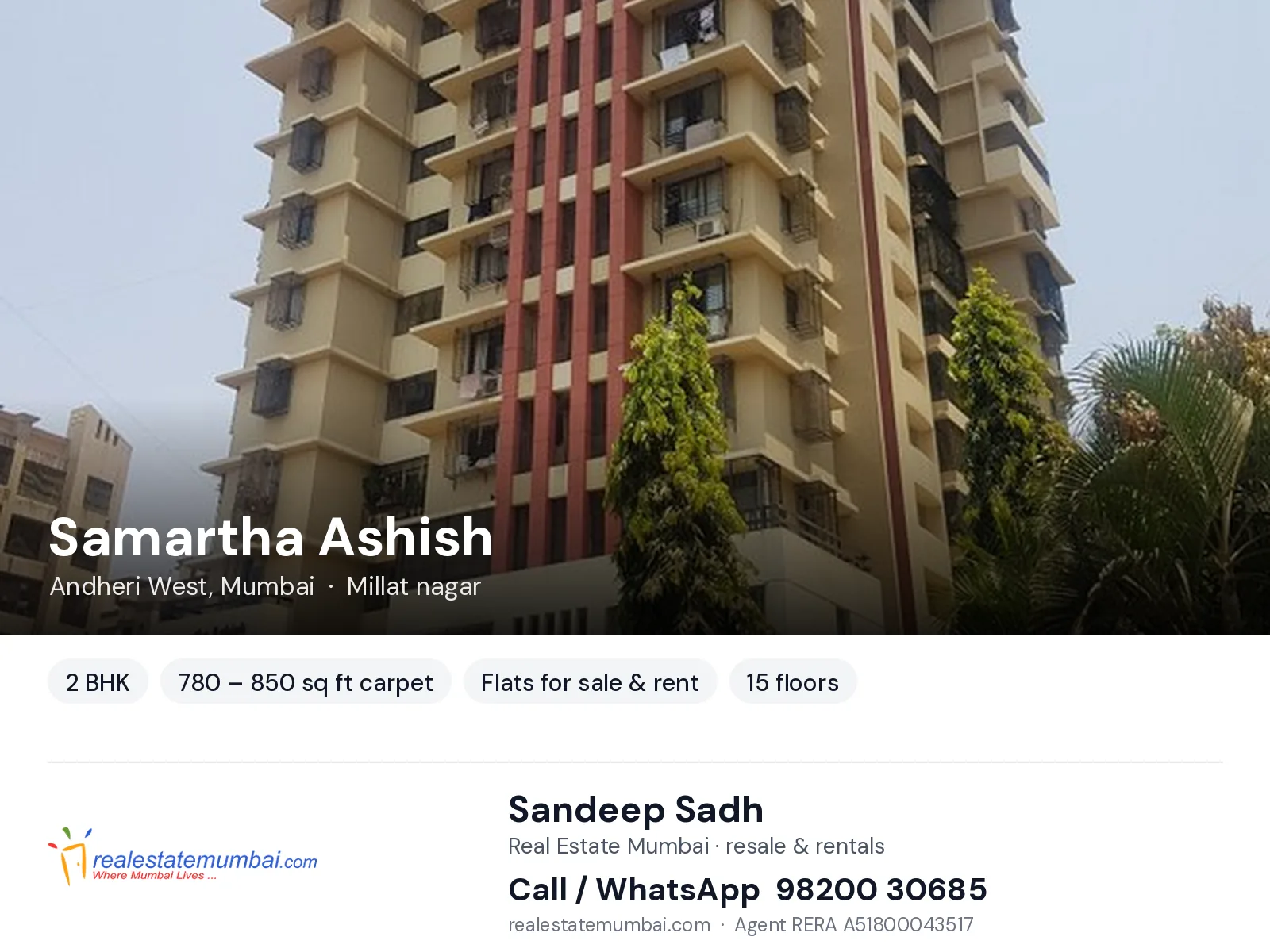 Samartha Ashish, Andheri West, Mumbai — 2 BHK flats for sale & rent | Real Estate Mumbai, Sandeep Sadh 98200 30685