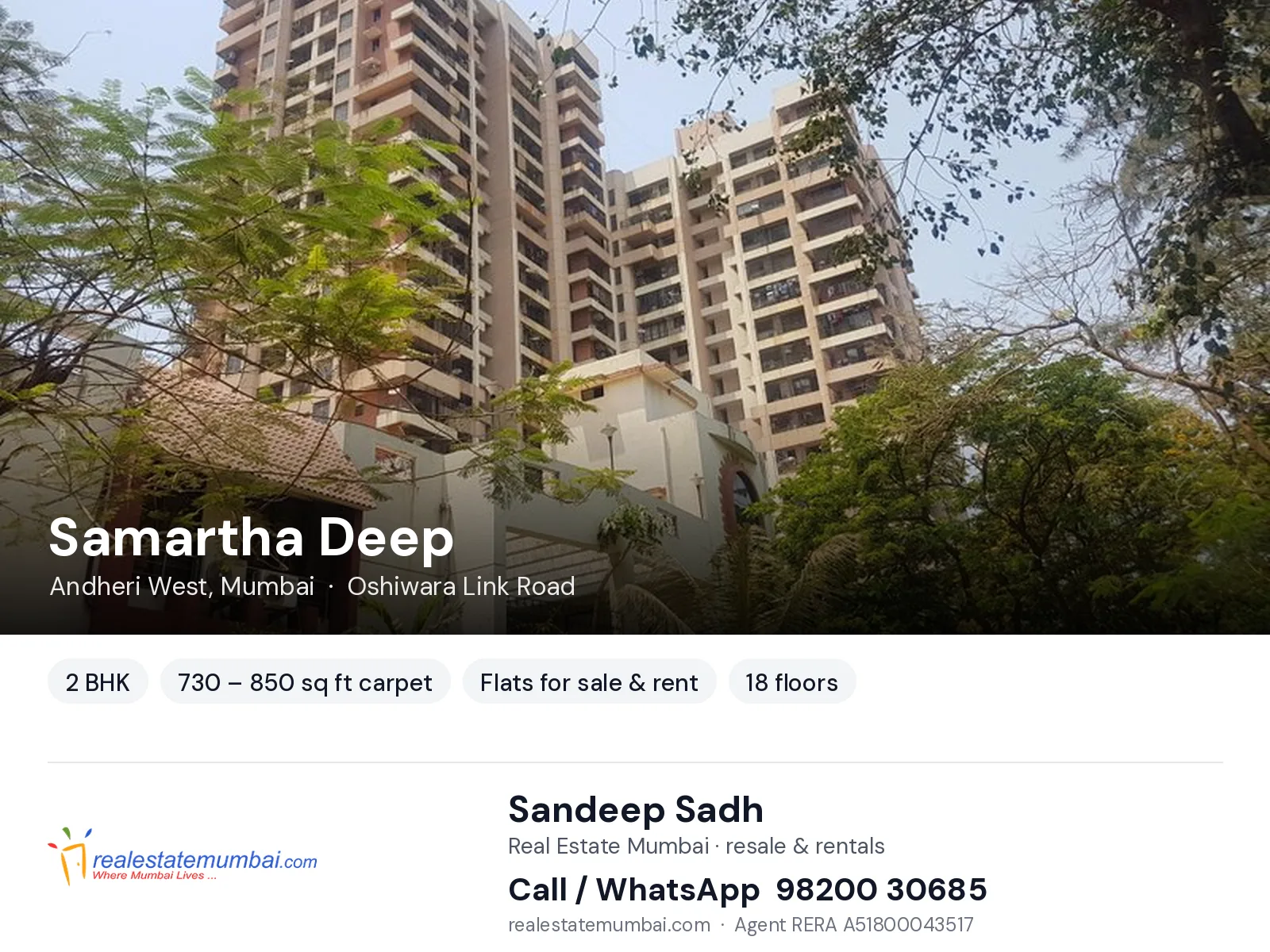 Samartha Deep, Andheri West, Mumbai — 2 BHK flats for sale & rent | Real Estate Mumbai, Sandeep Sadh 98200 30685