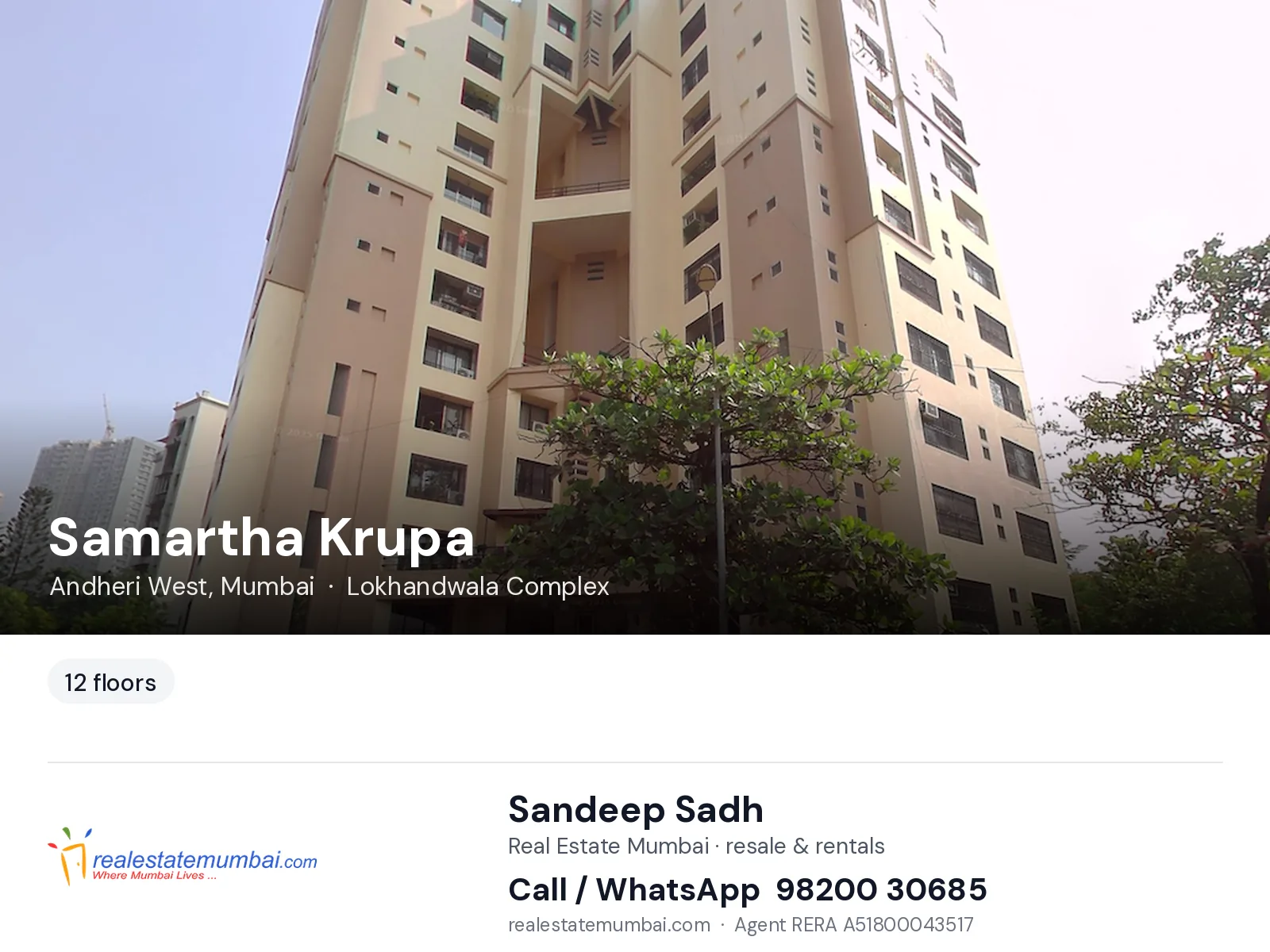 Samartha Krupa, Andheri West, Mumbai — flats | Real Estate Mumbai, Sandeep Sadh 98200 30685