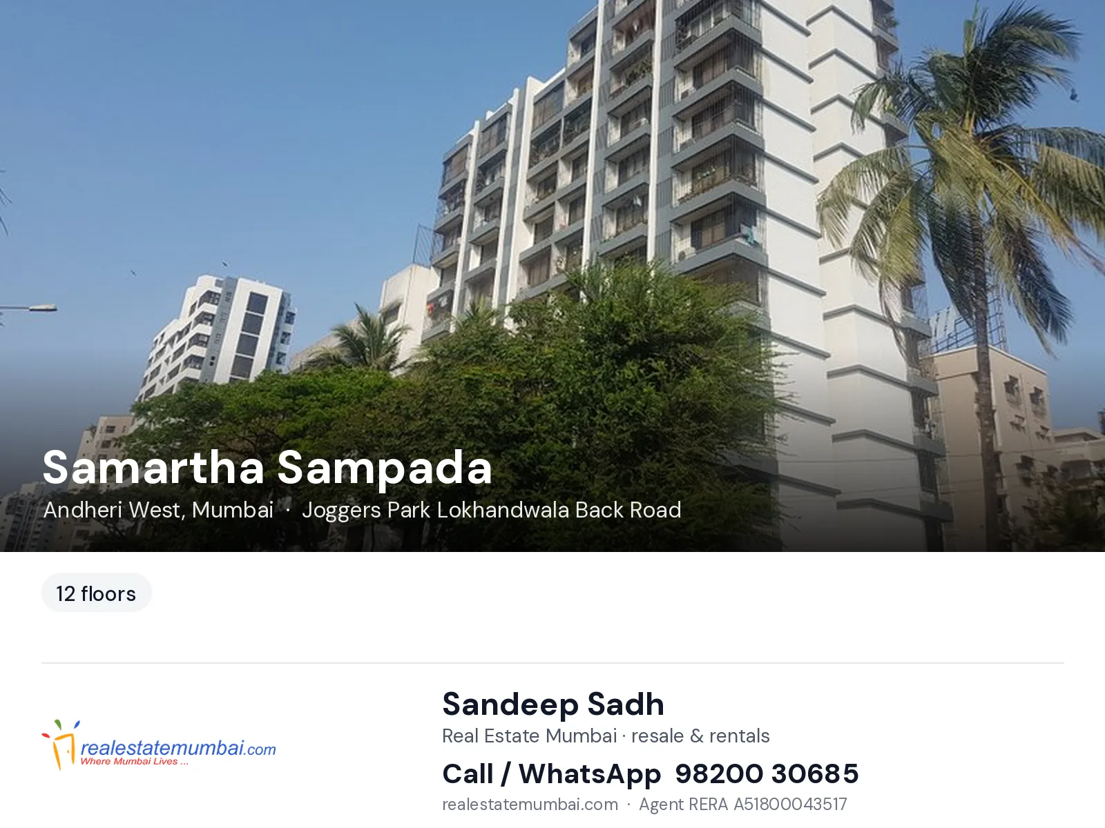 Samartha Sampada, Andheri West, Mumbai — flats | Real Estate Mumbai, Sandeep Sadh 98200 30685