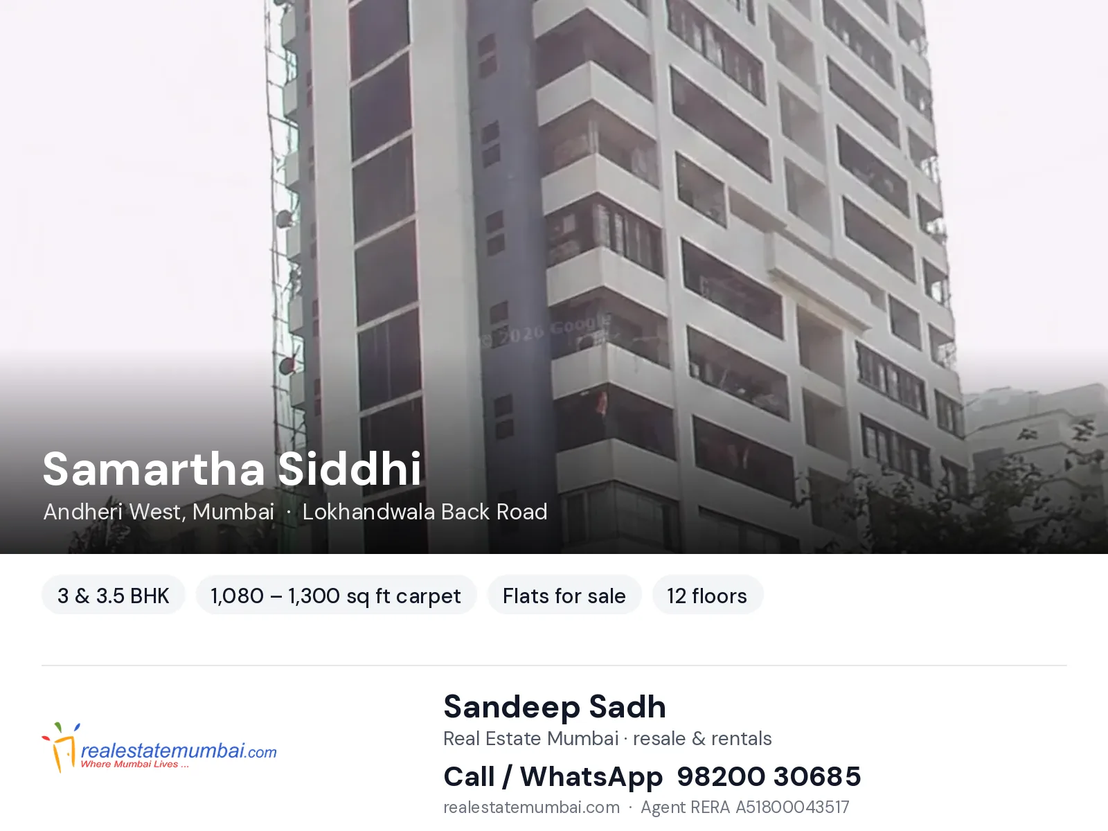 Samartha Siddhi, Andheri West, Mumbai — 3 & 3.5 BHK flats for sale | Real Estate Mumbai, Sandeep Sadh 98200 30685