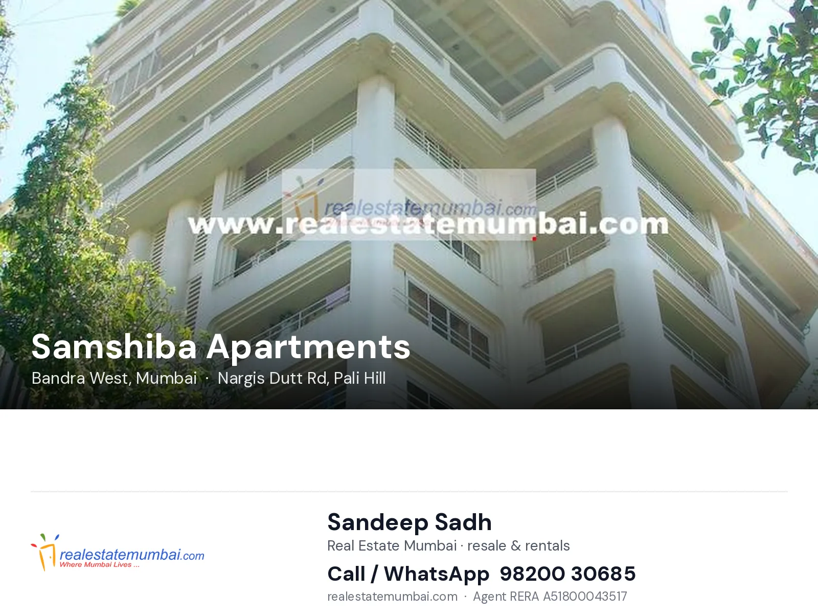 Samshiba Apartments, Bandra West, Mumbai — flats | Real Estate Mumbai, Sandeep Sadh 98200 30685