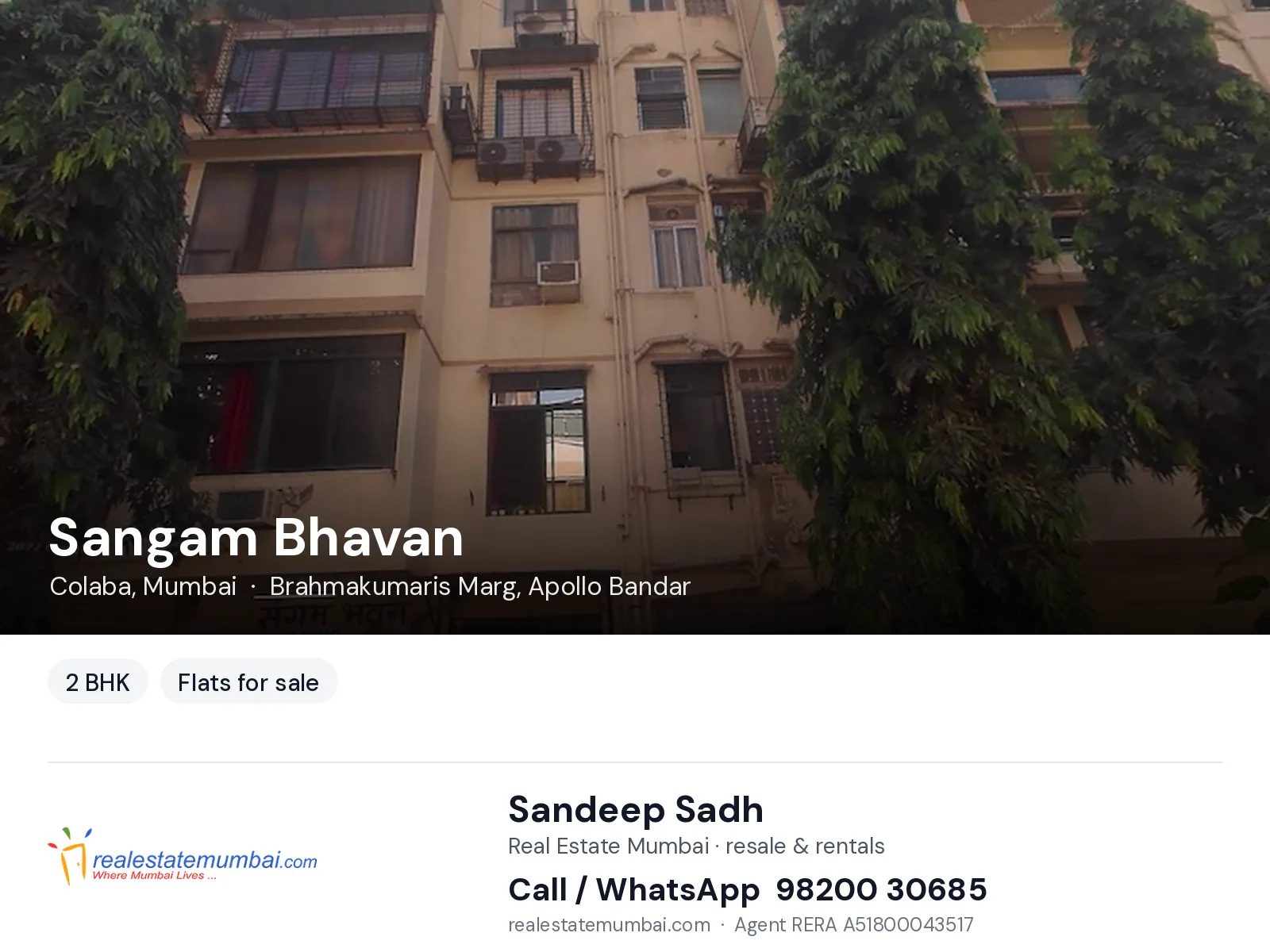 Sangam Bhavan, Colaba, Mumbai — 2 BHK flats for sale | Real Estate Mumbai, Sandeep Sadh 98200 30685