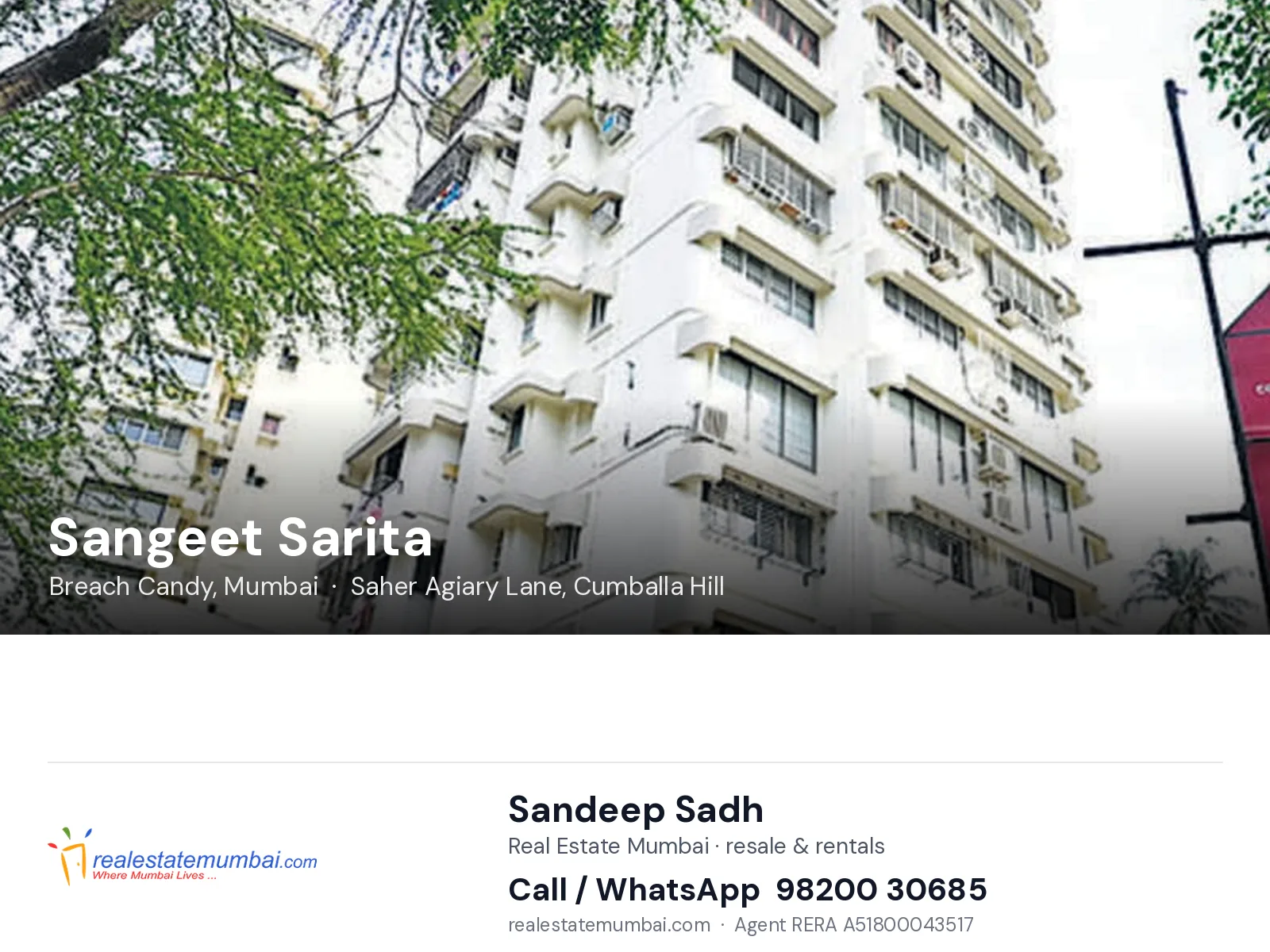 Sangeet Sarita, Breach Candy, Mumbai — flats | Real Estate Mumbai, Sandeep Sadh 98200 30685