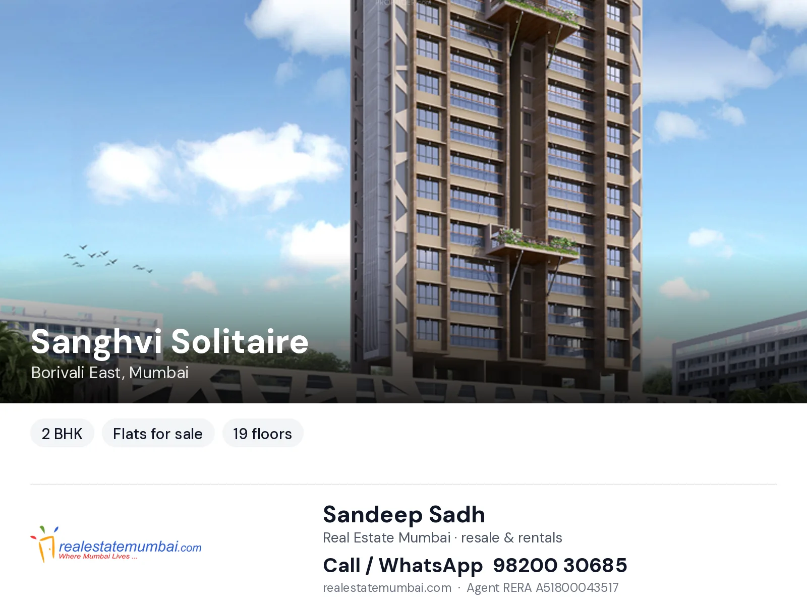 Sanghvi Solitaire, Borivali East, Mumbai — 2 BHK flats for sale | Real Estate Mumbai, Sandeep Sadh 98200 30685