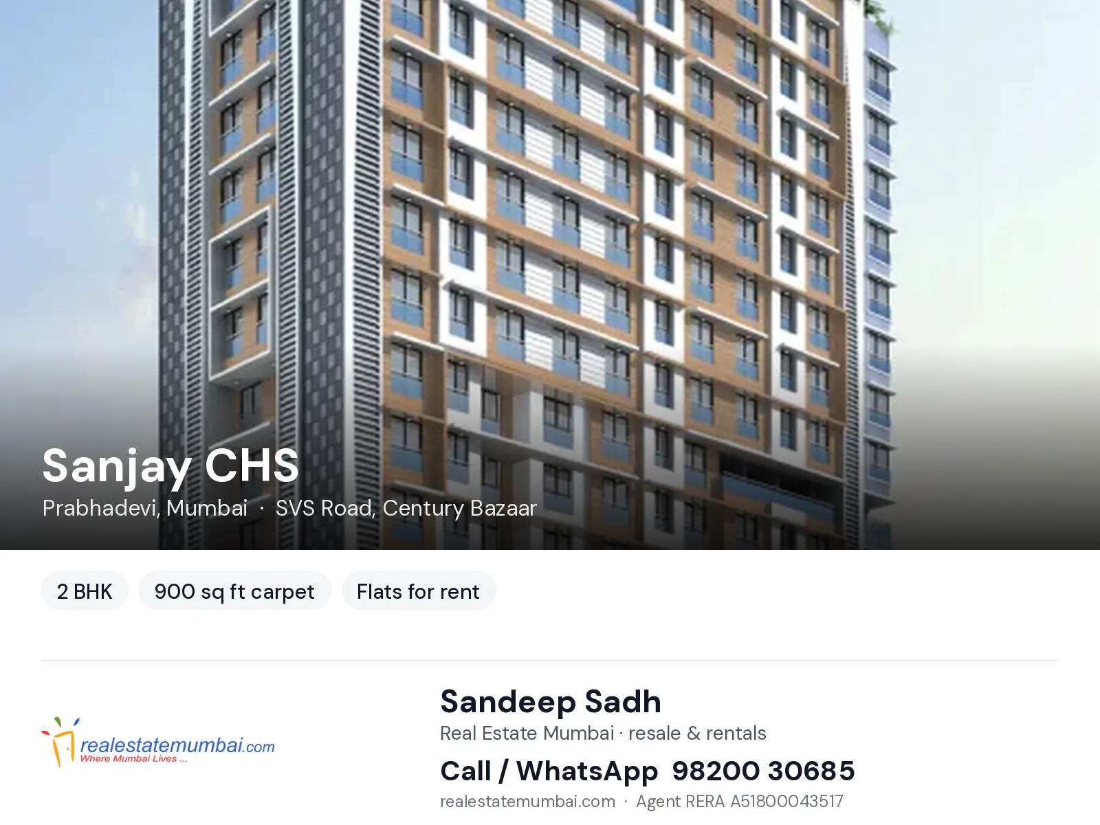 Sanjay CHS, Prabhadevi, Mumbai — 2 BHK flats for rent | Real Estate Mumbai, Sandeep Sadh 98200 30685