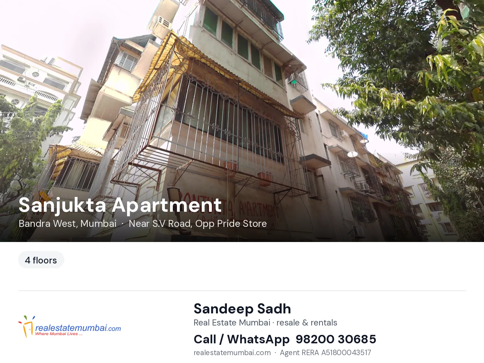 Sanjukta Apartment, Bandra West, Mumbai — flats | Real Estate Mumbai, Sandeep Sadh 98200 30685