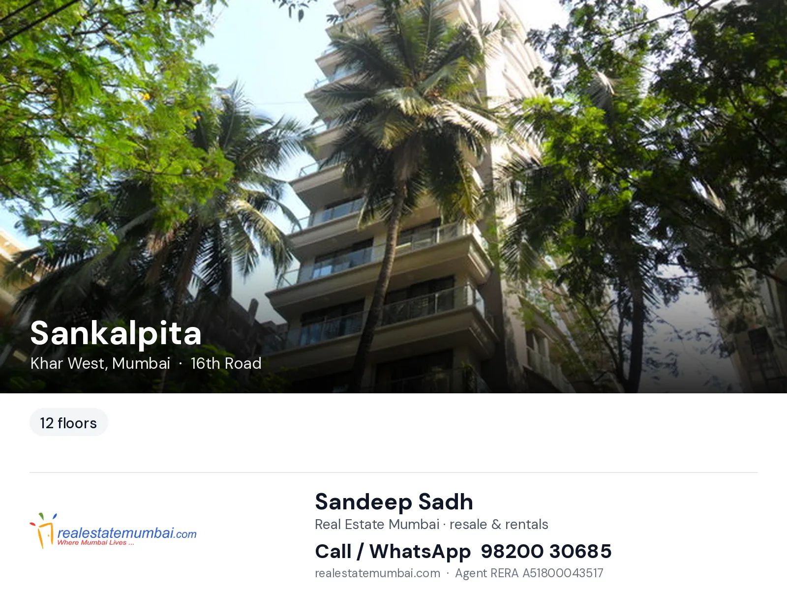 Sankalpita, Khar West, Mumbai — flats | Real Estate Mumbai, Sandeep Sadh 98200 30685