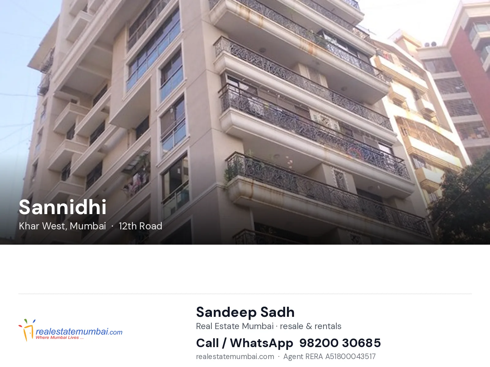 Sannidhi, Khar West, Mumbai — flats | Real Estate Mumbai, Sandeep Sadh 98200 30685