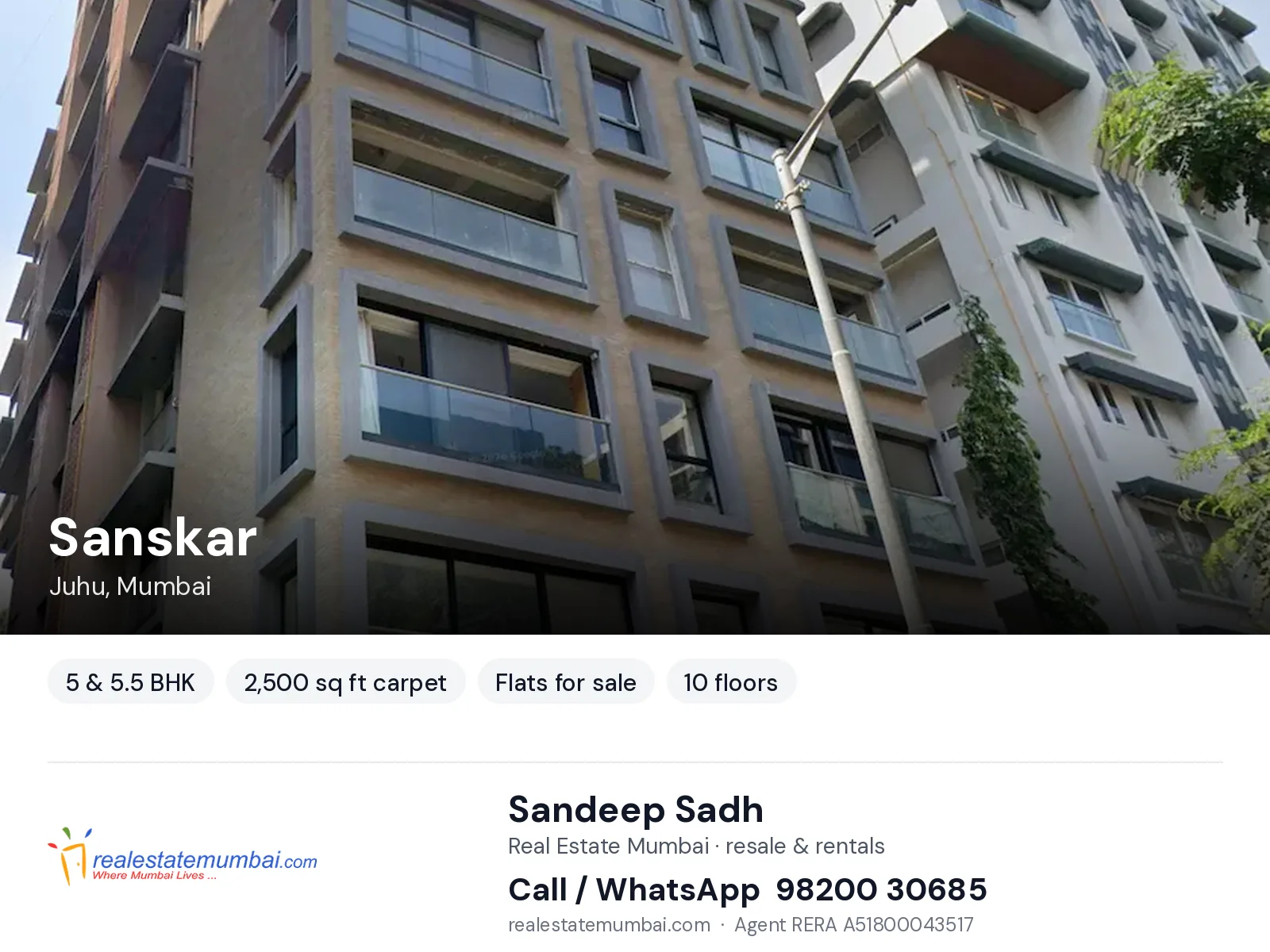 Sanskar, Juhu, Mumbai — 5 & 5.5 BHK flats for sale | Real Estate Mumbai, Sandeep Sadh 98200 30685