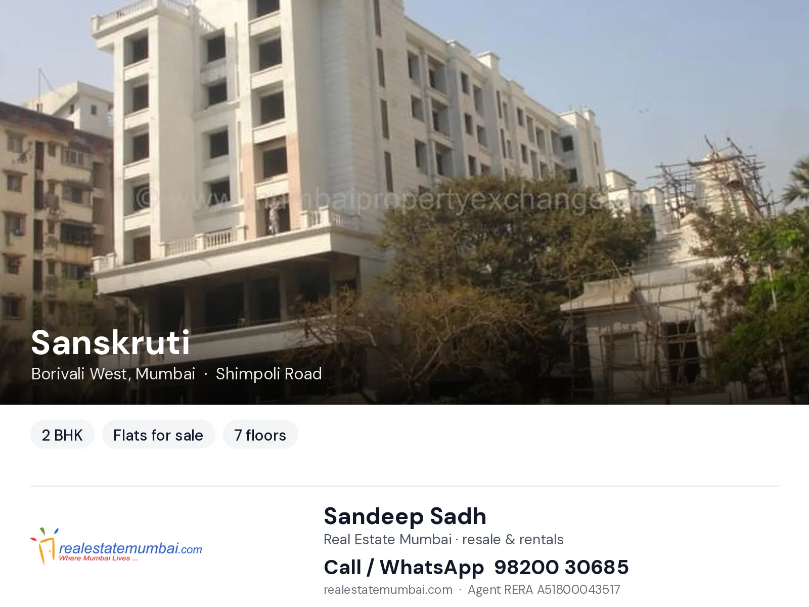 Sanskruti, Borivali West, Mumbai — 2 BHK flats for sale | Real Estate Mumbai, Sandeep Sadh 98200 30685
