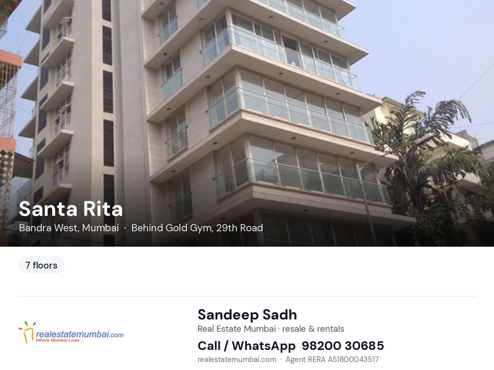Santa Rita, Bandra West, Mumbai — flats | Real Estate Mumbai, Sandeep Sadh 98200 30685