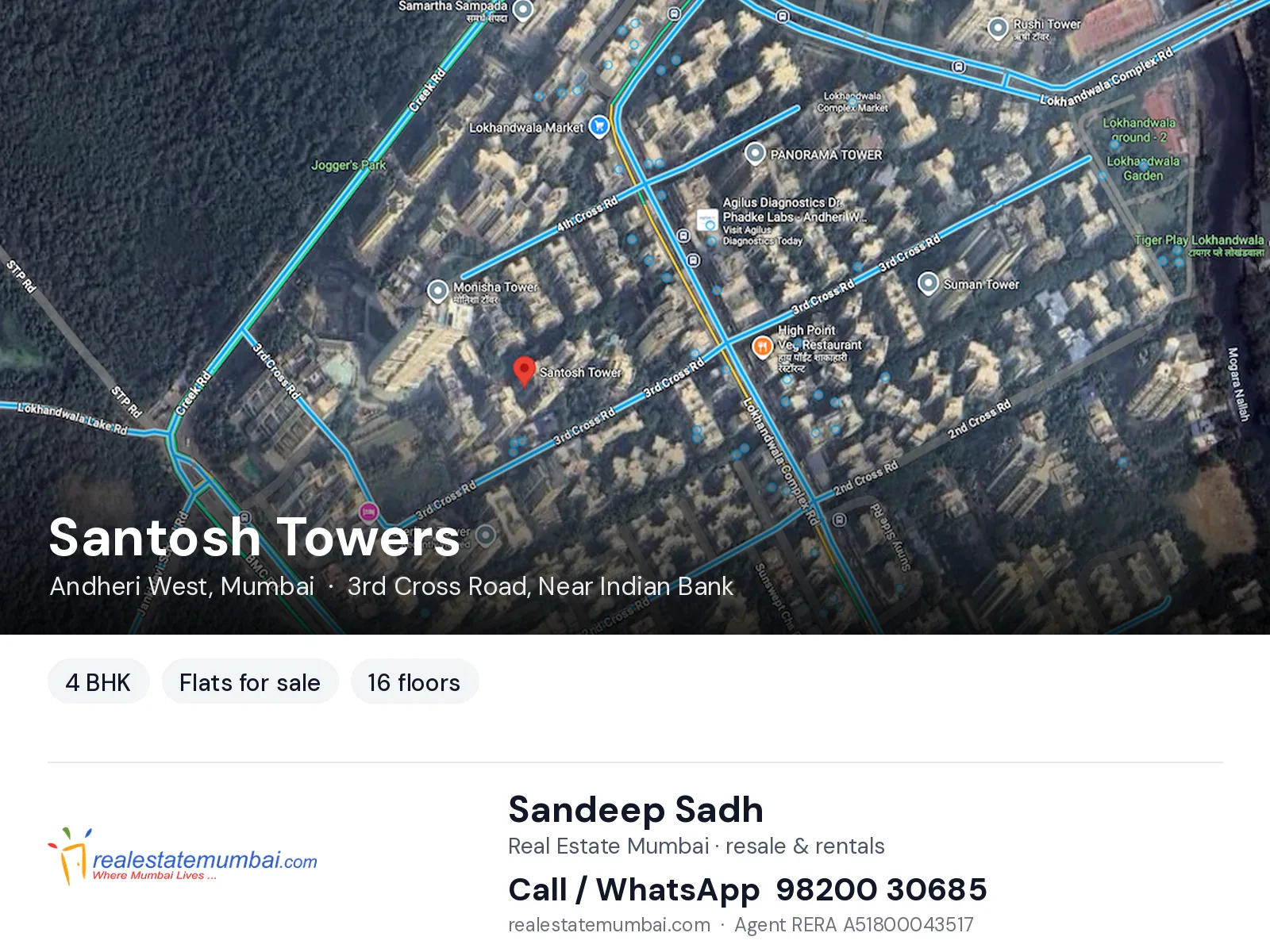 Santosh Towers, Andheri West, Mumbai — 4 BHK flats for sale | Real Estate Mumbai, Sandeep Sadh 98200 30685