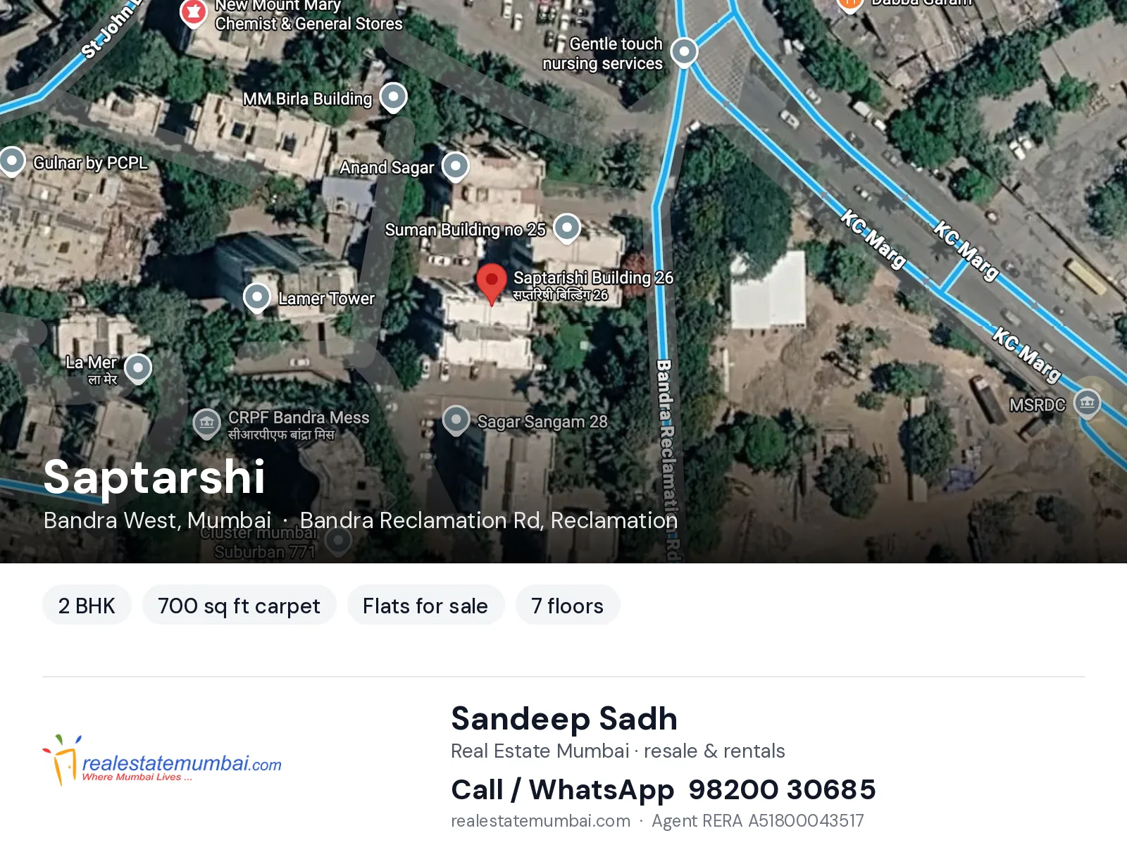 Saptarshi, Bandra West, Mumbai — 2 BHK flats for sale | Real Estate Mumbai, Sandeep Sadh 98200 30685