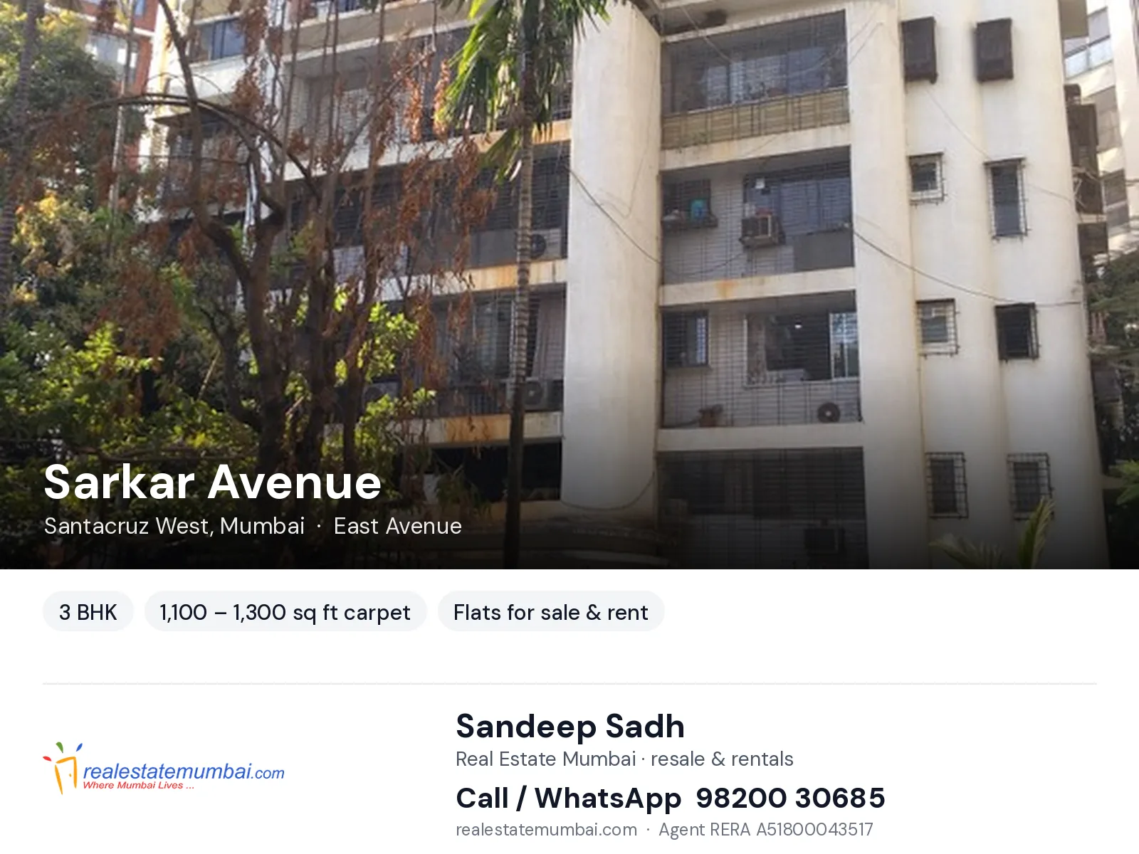 Sarkar Avenue, Santacruz West, Mumbai — 3 BHK flats for sale & rent | Real Estate Mumbai, Sandeep Sadh 98200 30685