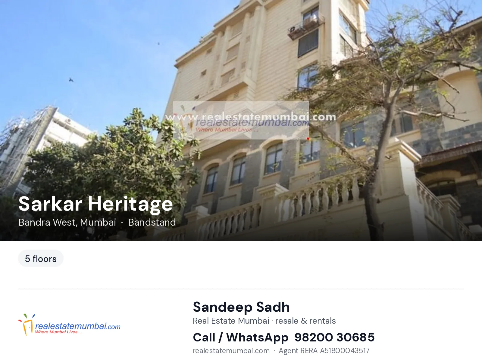 Sarkar Heritage, Bandra West, Mumbai — flats | Real Estate Mumbai, Sandeep Sadh 98200 30685