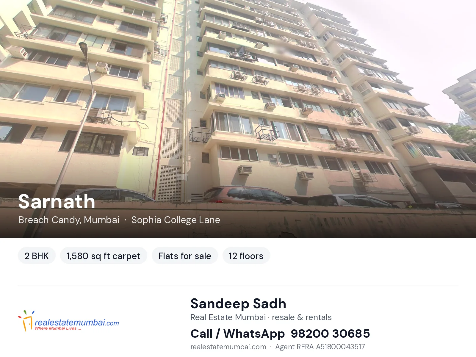 Sarnath, Breach Candy, Mumbai — 2 BHK flats for sale | Real Estate Mumbai, Sandeep Sadh 98200 30685