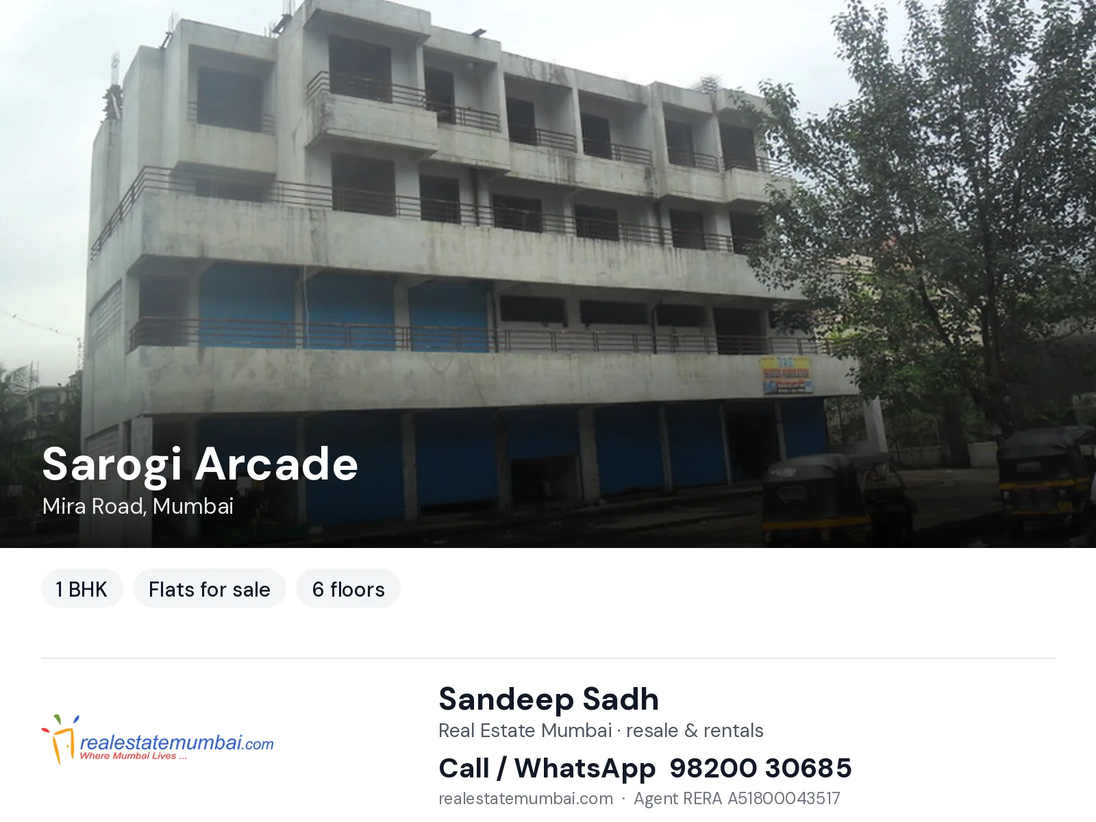 Sarogi Arcade, Mira Road, Mumbai — 1 BHK flats for sale | Real Estate Mumbai, Sandeep Sadh 98200 30685