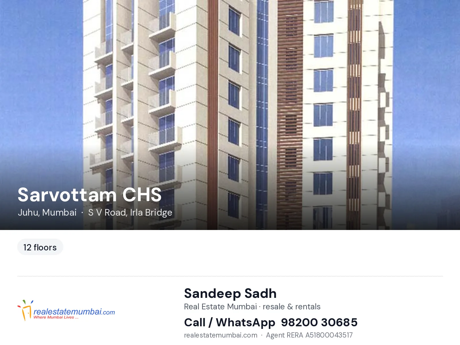 Sarvottam CHS, Juhu, Mumbai — flats | Real Estate Mumbai, Sandeep Sadh 98200 30685